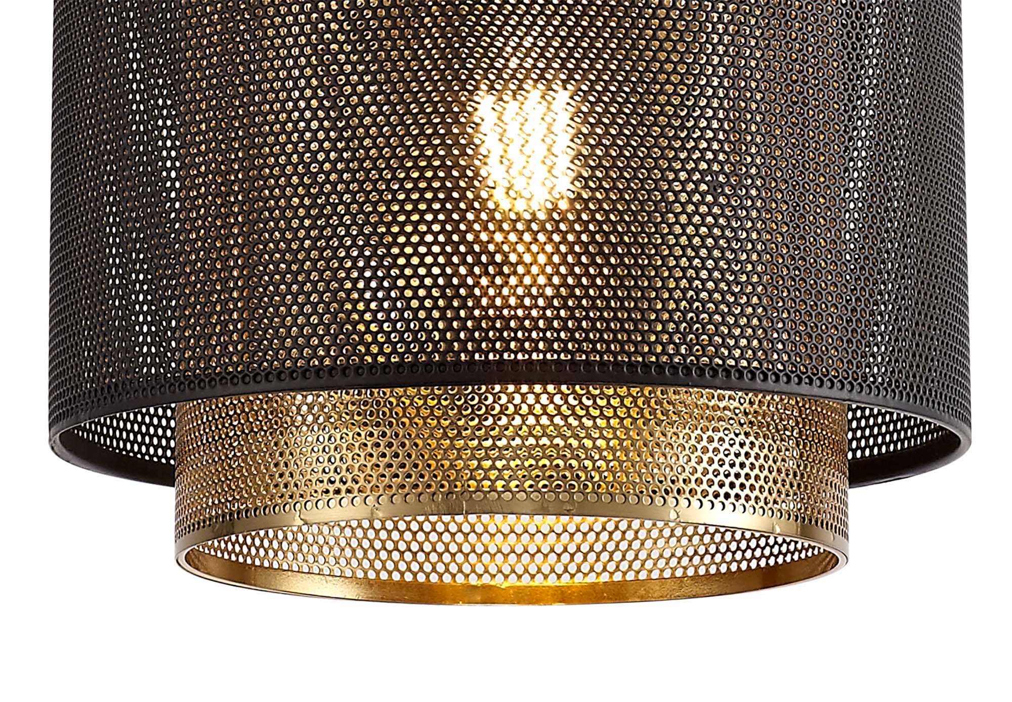 Lasso Single Small/Large Pendant, 1 Light Adjustable E27, Matt Black/Satin Gold - Image 6