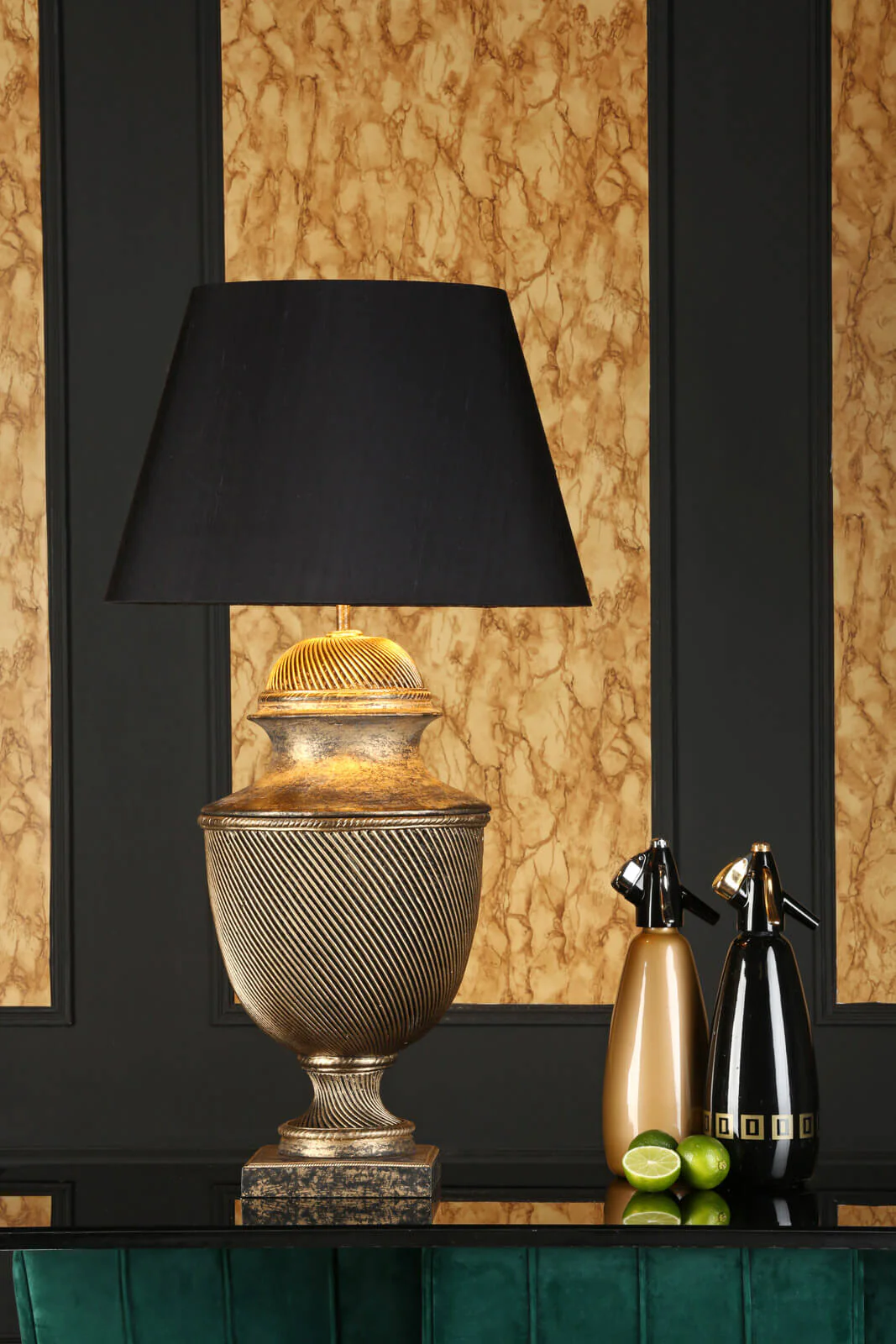 Lattice Table Lamp In Black & Gold/Cream & Gold, Base Only E27 - Image 4
