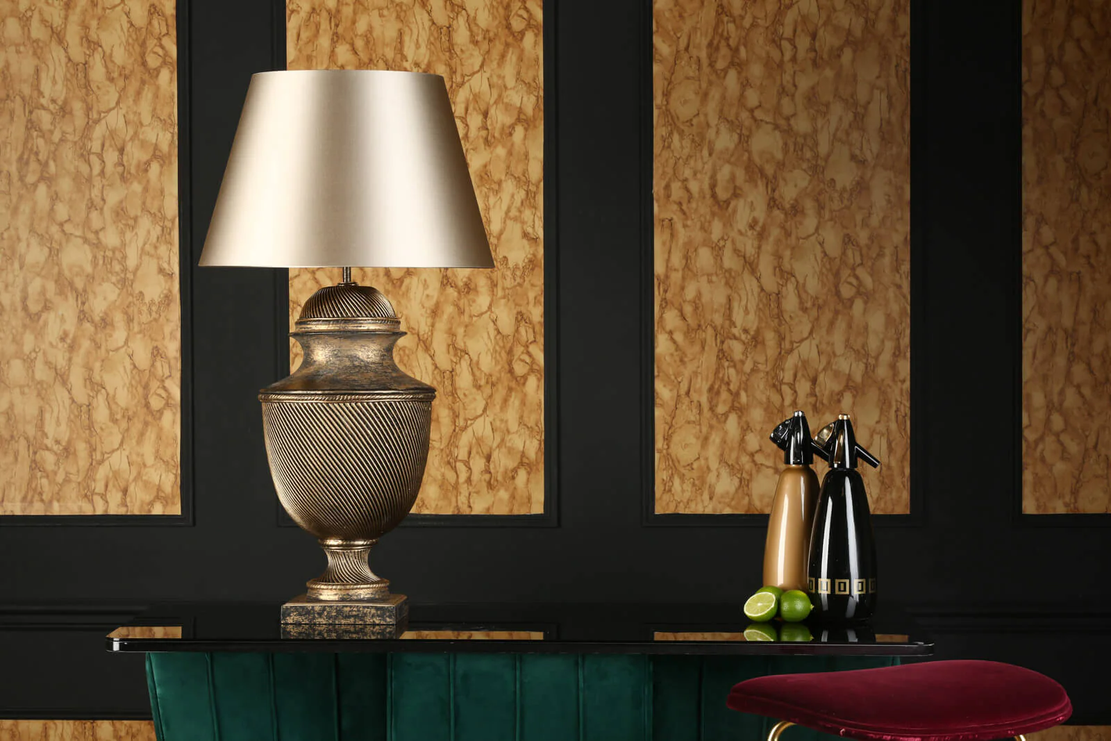 Lattice Table Lamp In Black & Gold/Cream & Gold, Base Only E27 - Image 5