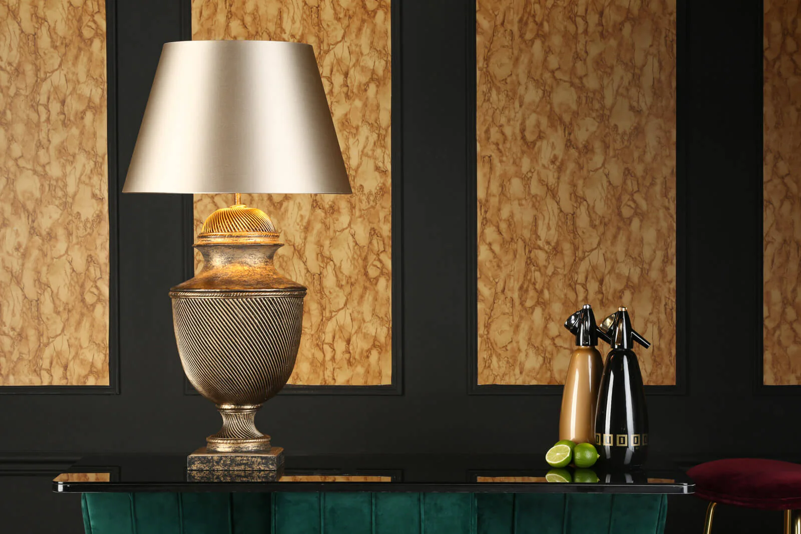 Lattice Table Lamp In Black & Gold/Cream & Gold, Base Only E27 - Image 8