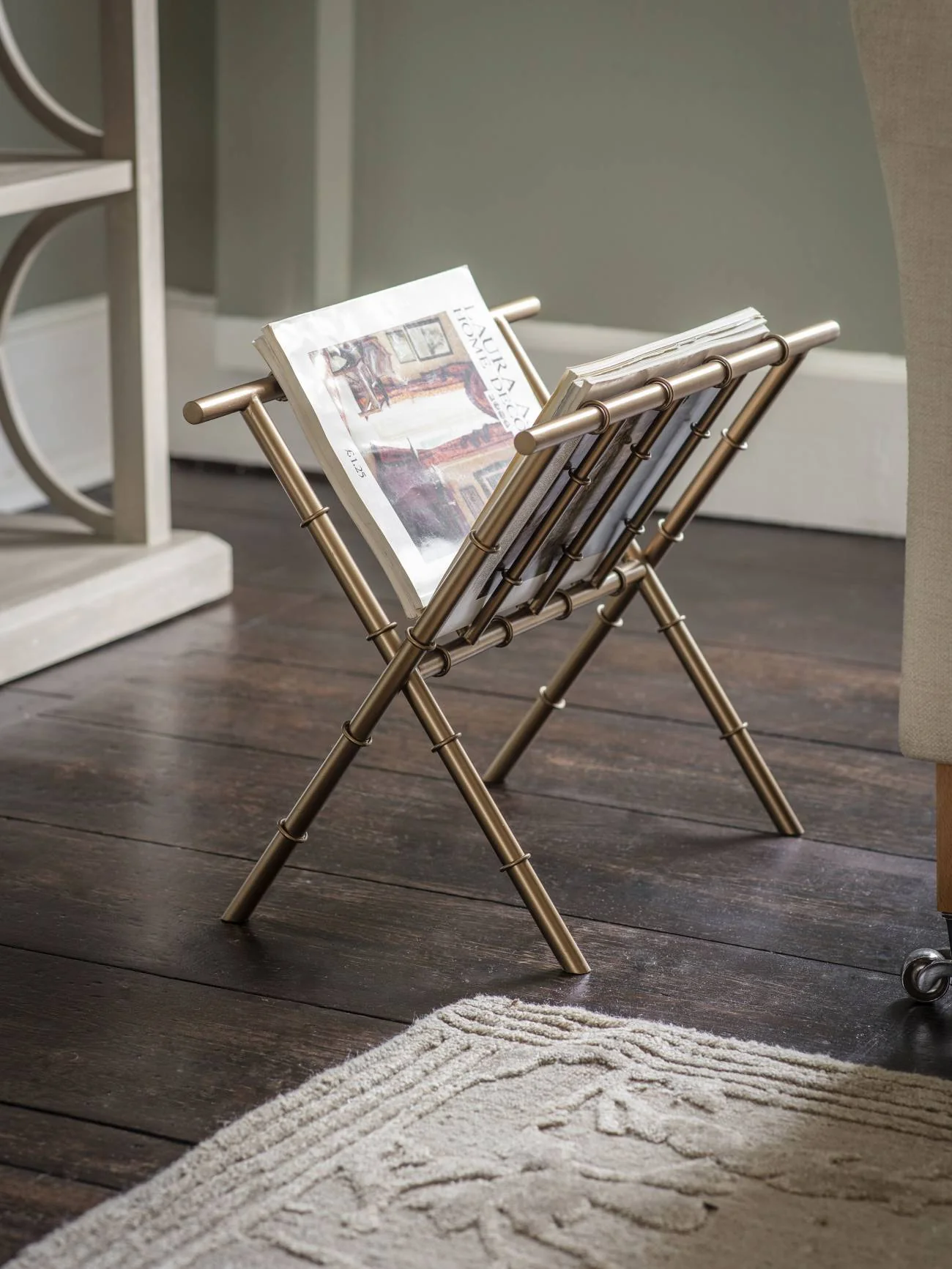 Antique Brass Bamboo Finish Magazine Rack - Image 6