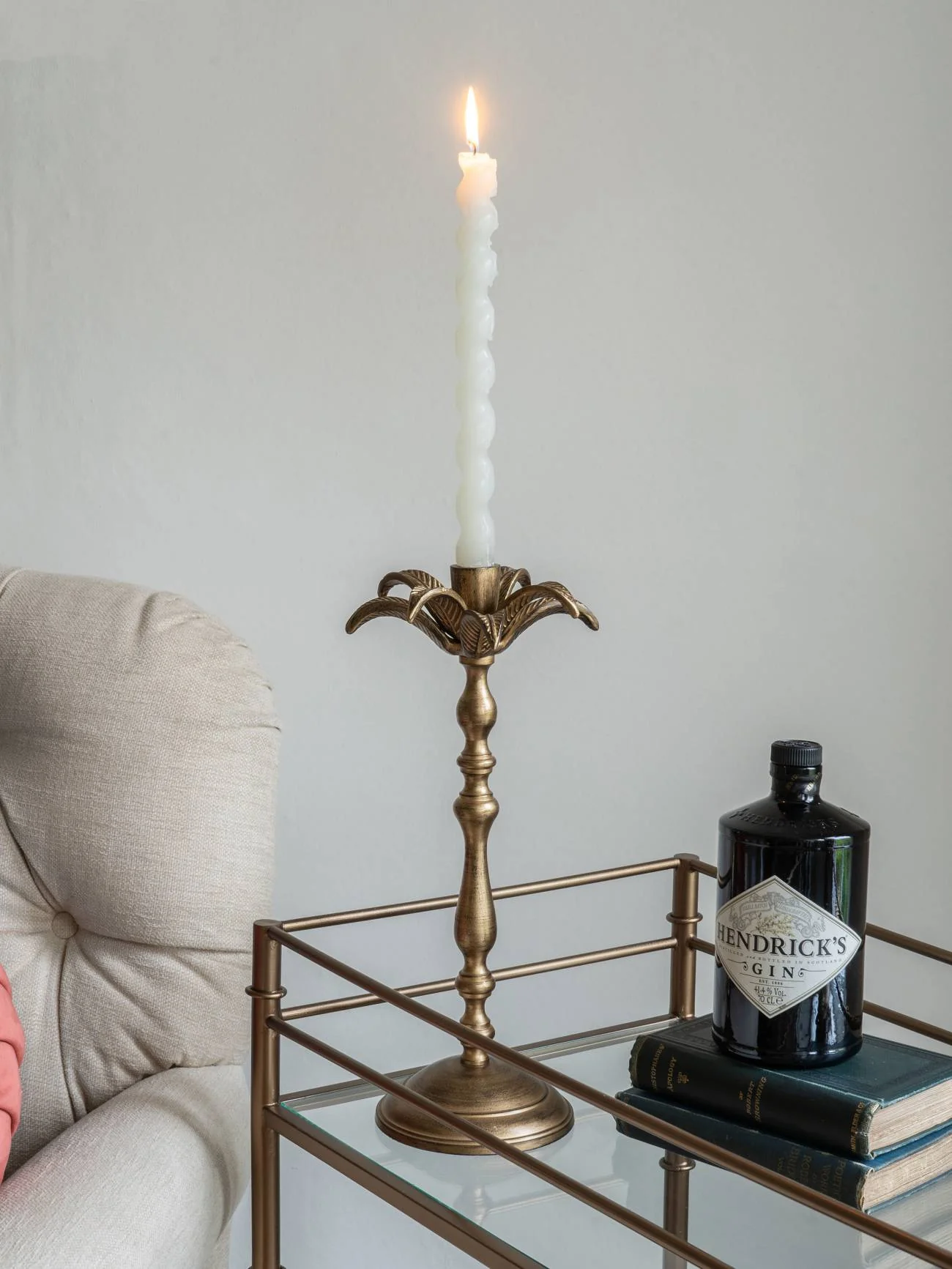 Antique Brass Palm Tree Candlestick - Large/Small - Image 4