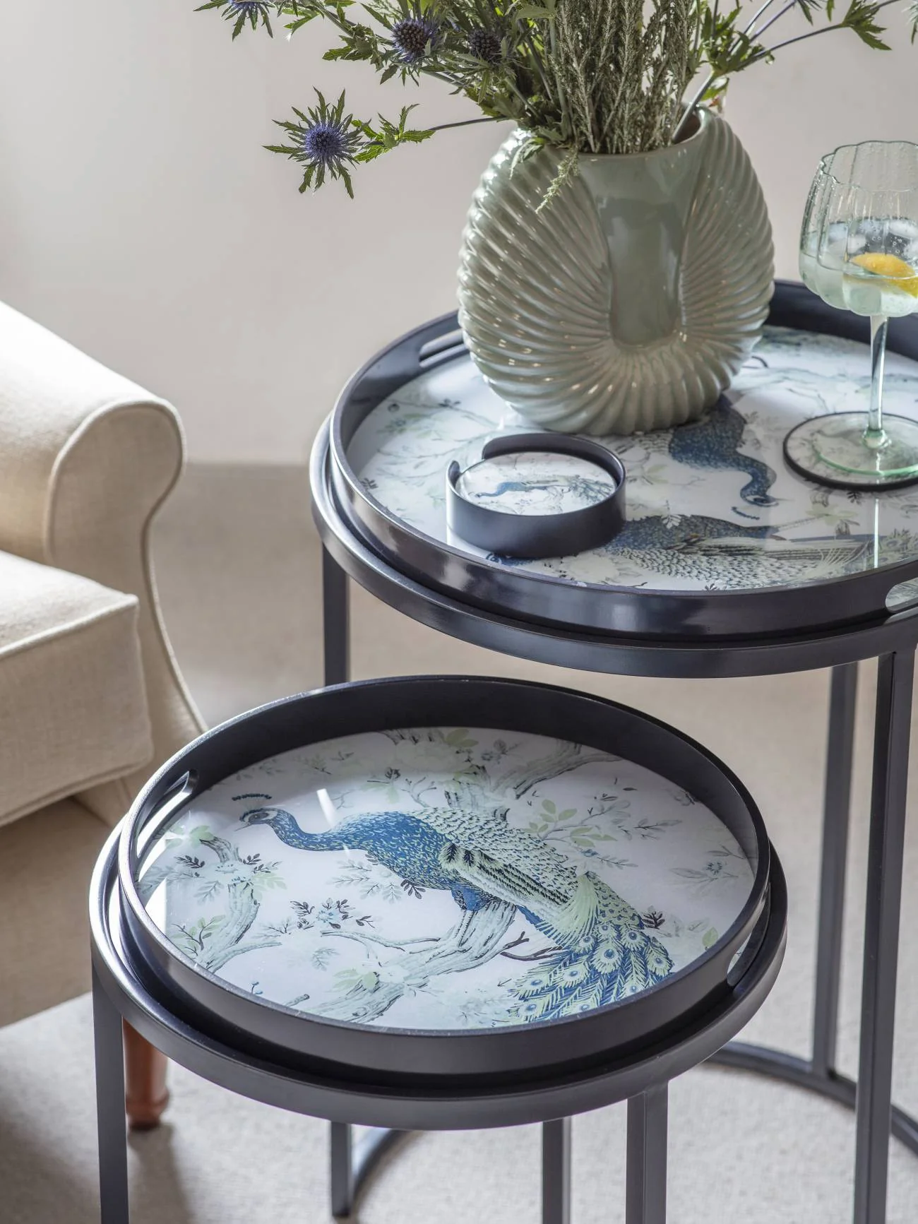 Belvedere Peacock Set Of 2 Side Tray Tables - Image 4