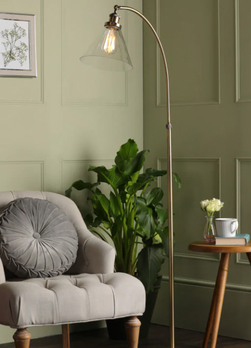 Isaac Floor Lamp Antique Brass and Glass - Image 4