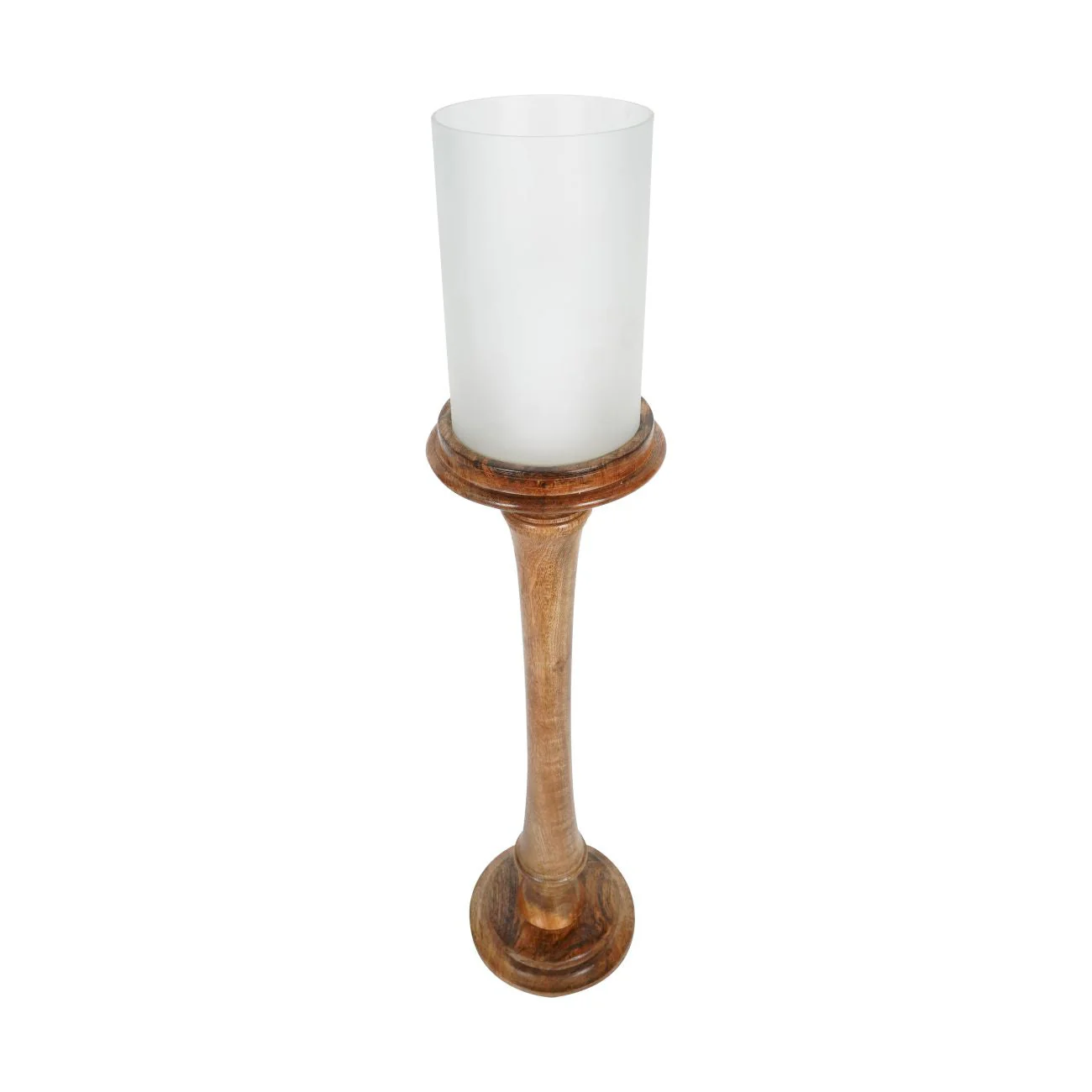Large Wooden Pedestal Hurricane with Frosted Glass - Image 2
