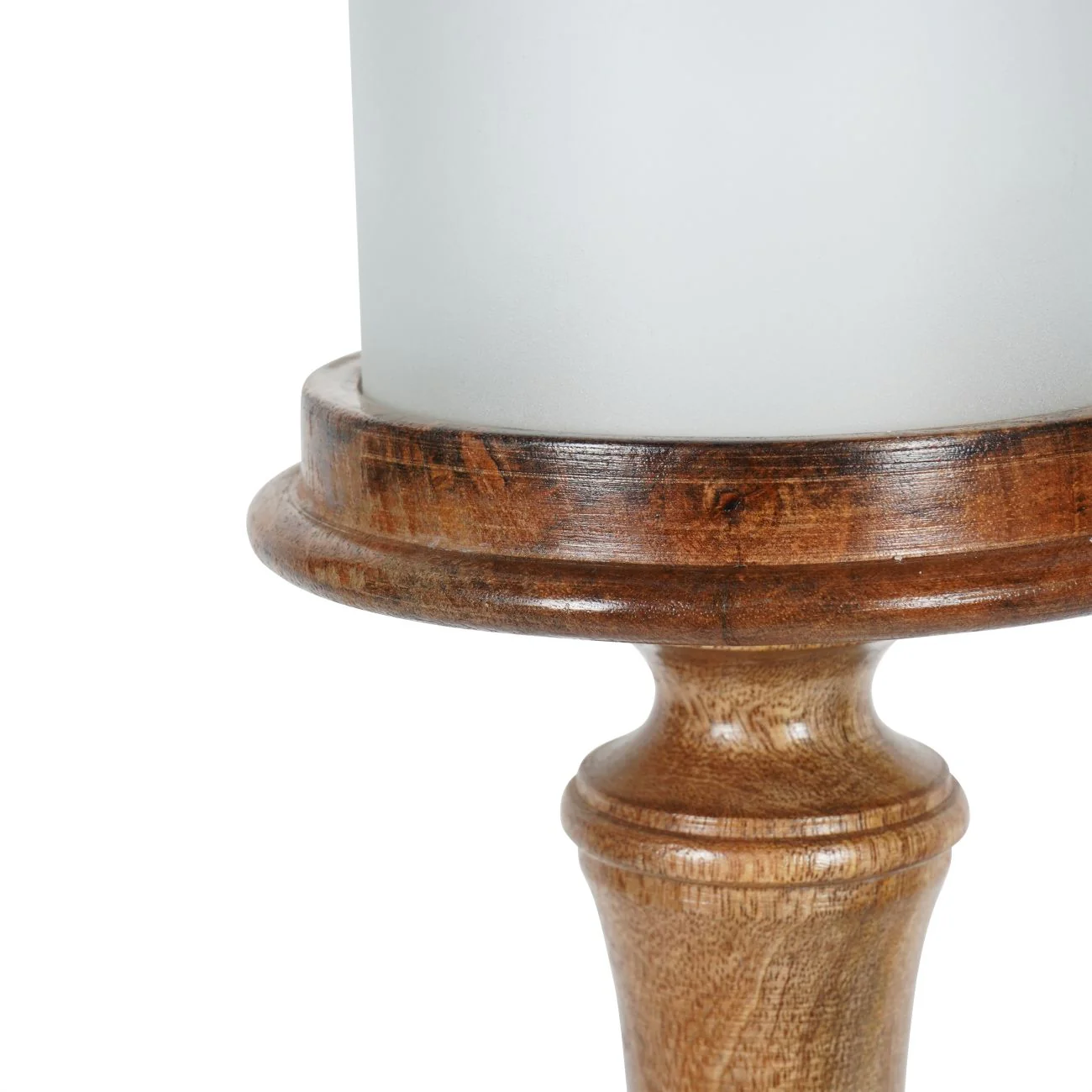 Large Wooden Pedestal Hurricane with Frosted Glass - Image 3
