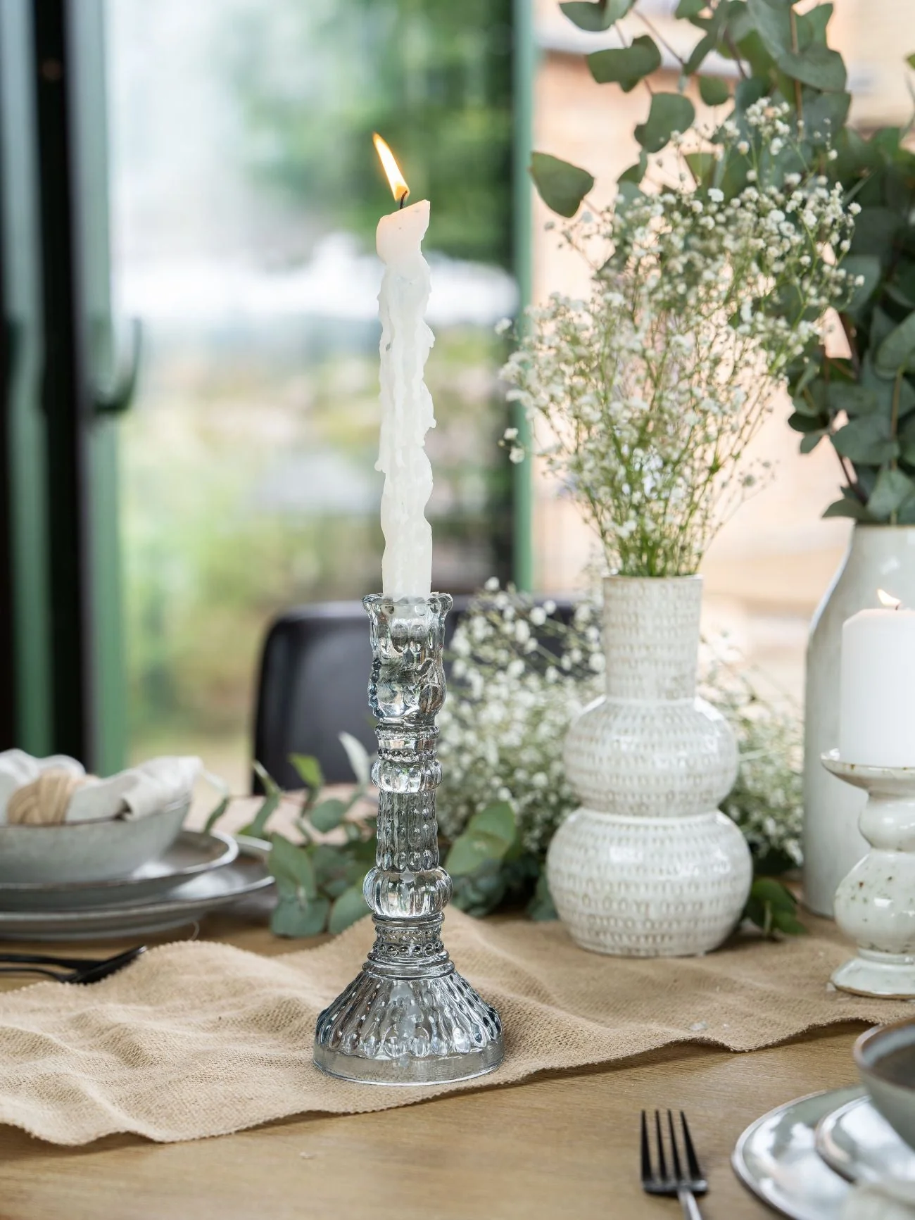 Light Grey Glass Candlestick - Image 2