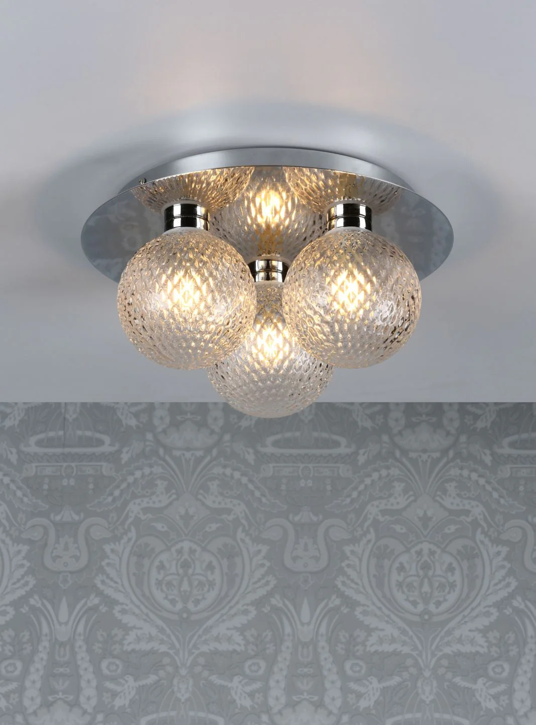 Prague 3lt Flush Bathroom Light Polished Chrome/Satin Brass Glass IP44 - Image 3