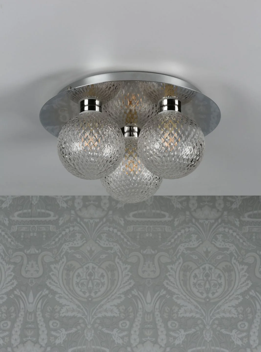 Prague 3lt Flush Bathroom Light Polished Chrome/Satin Brass Glass IP44 - Image 4
