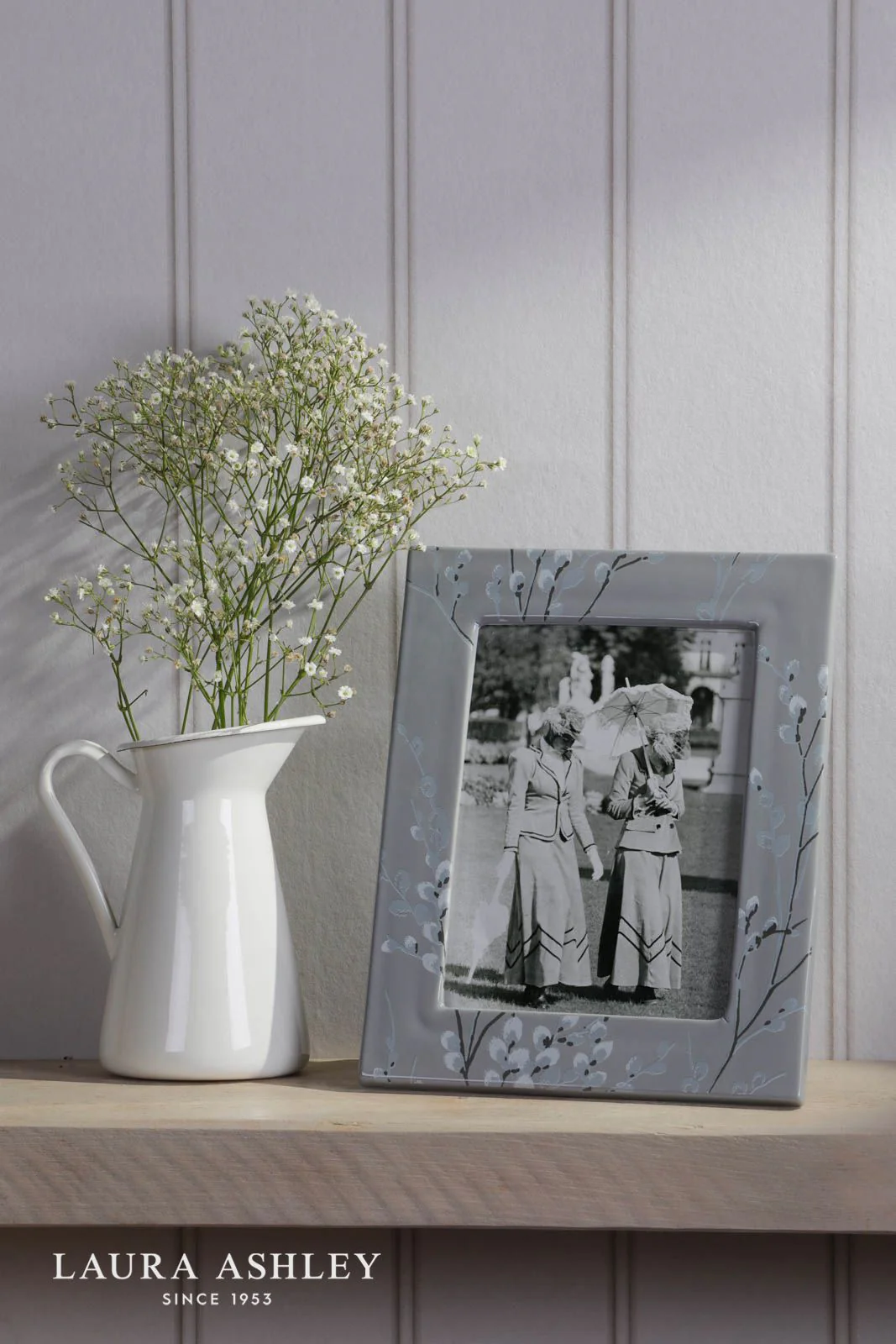 Laura Ashley Pussywillow Photo Frame Grey Ceramic 5" x 7" - Image 2