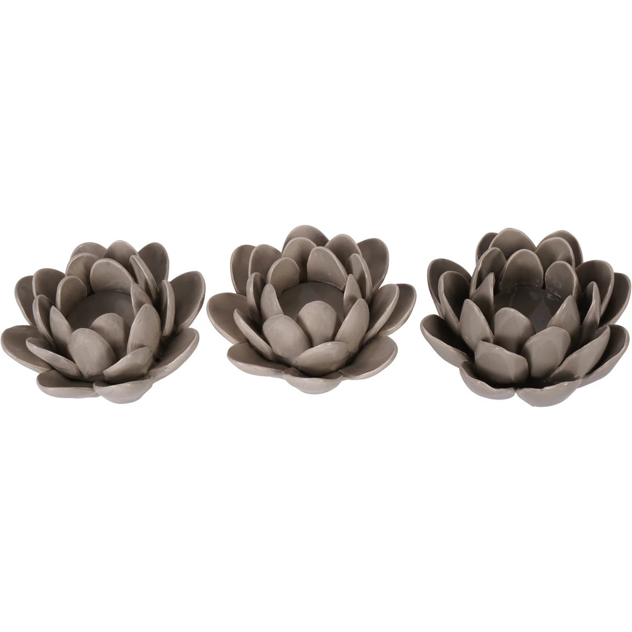 Set of 3 Dark Dove Grey Larkhill Lotus Tealight Holders - Image 2