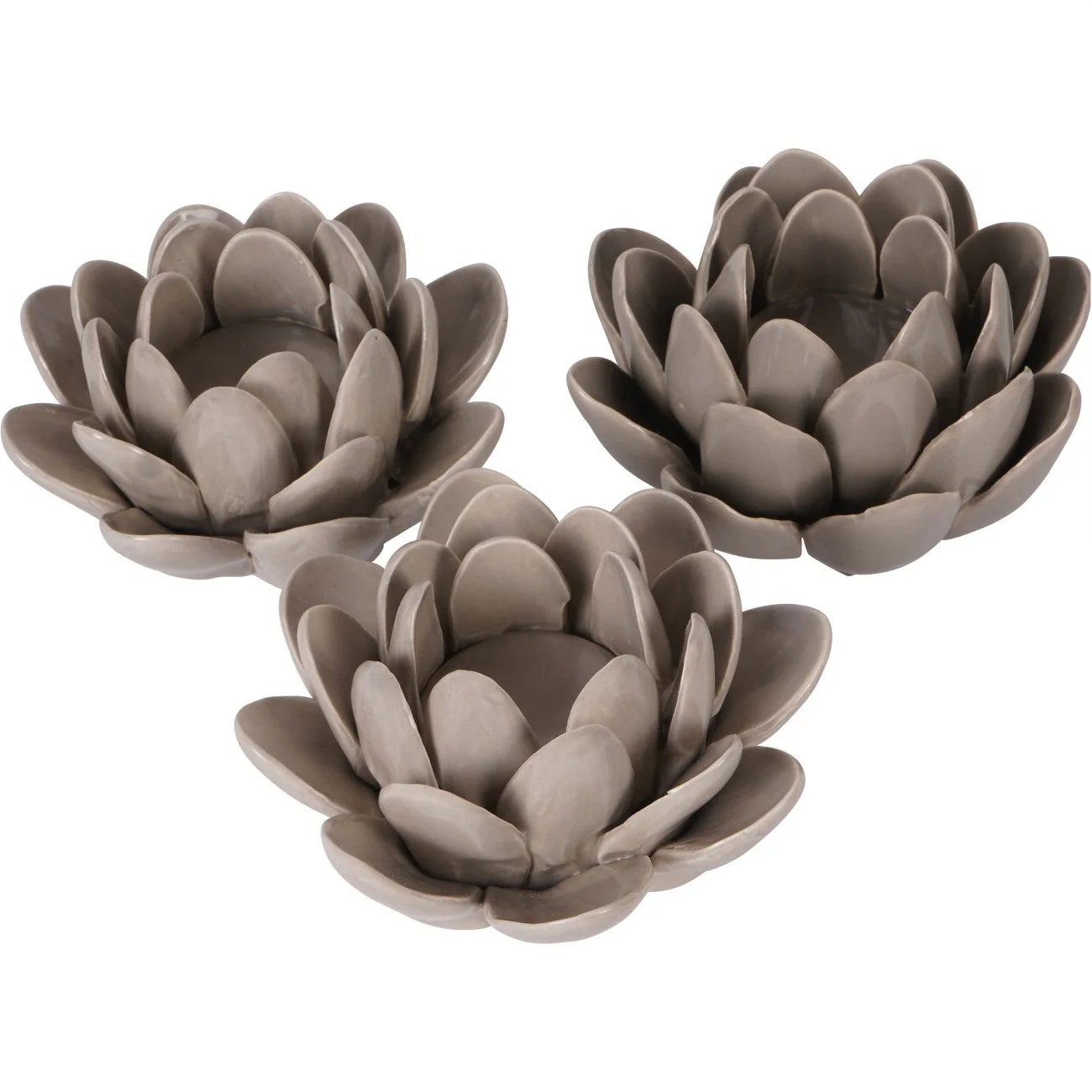 Set of 3 Dark Dove Grey Larkhill Lotus Tealight Holders - Image 3