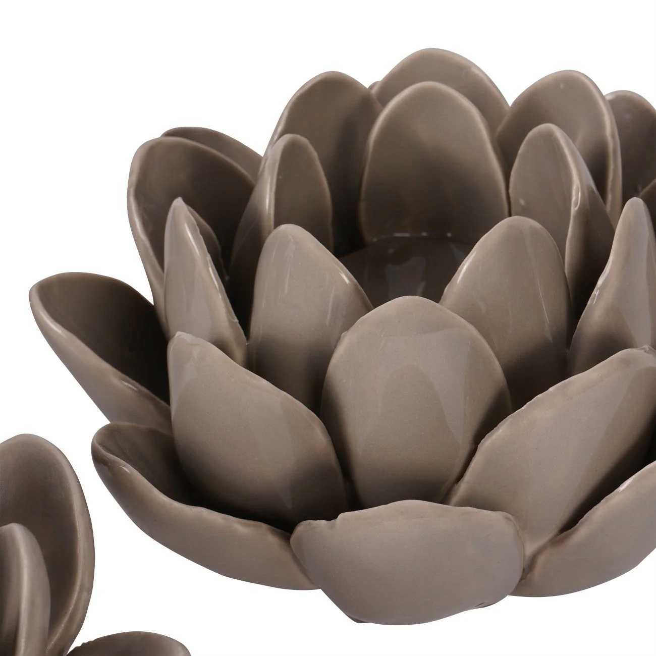 Set of 3 Dark Dove Grey Larkhill Lotus Tealight Holders - Image 5