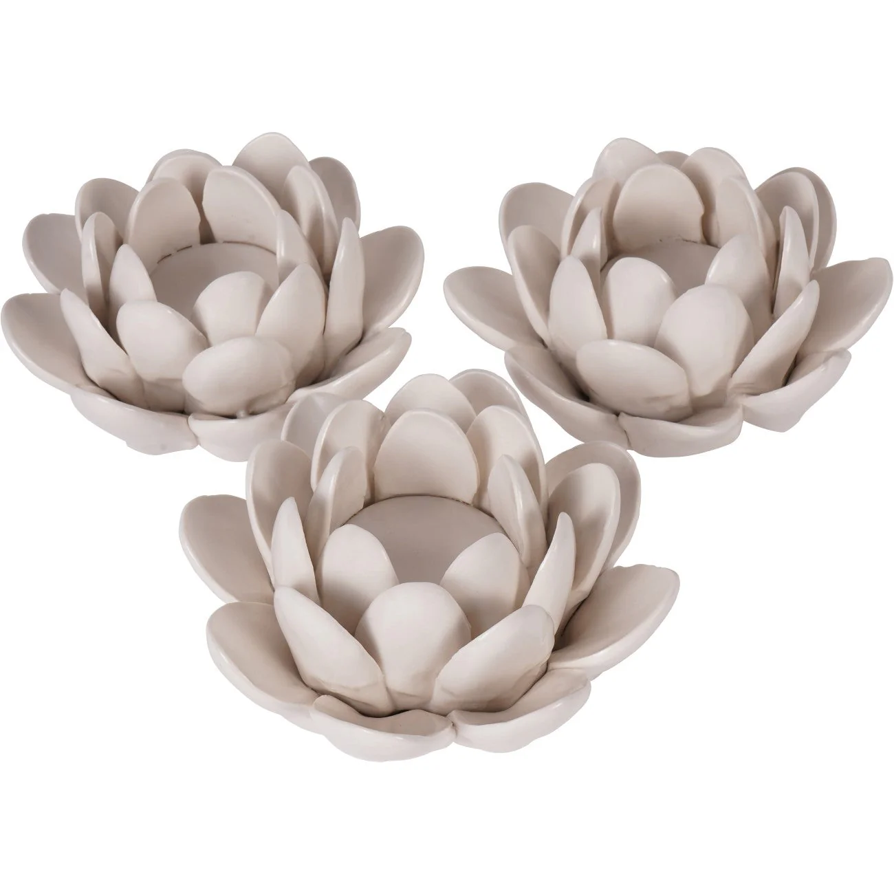 Set of 3 White Larkhill Lotus Tealight Holders - Image 3