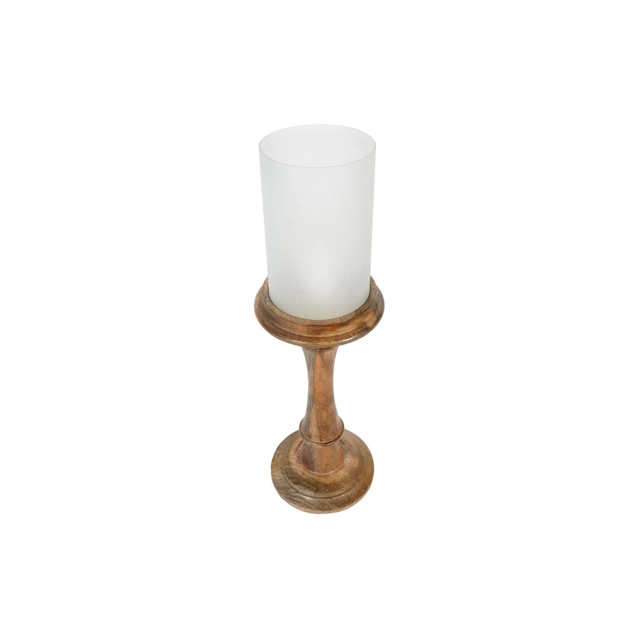 Small Wooden Pedestal Hurricane with Frosted Glass - Image 2