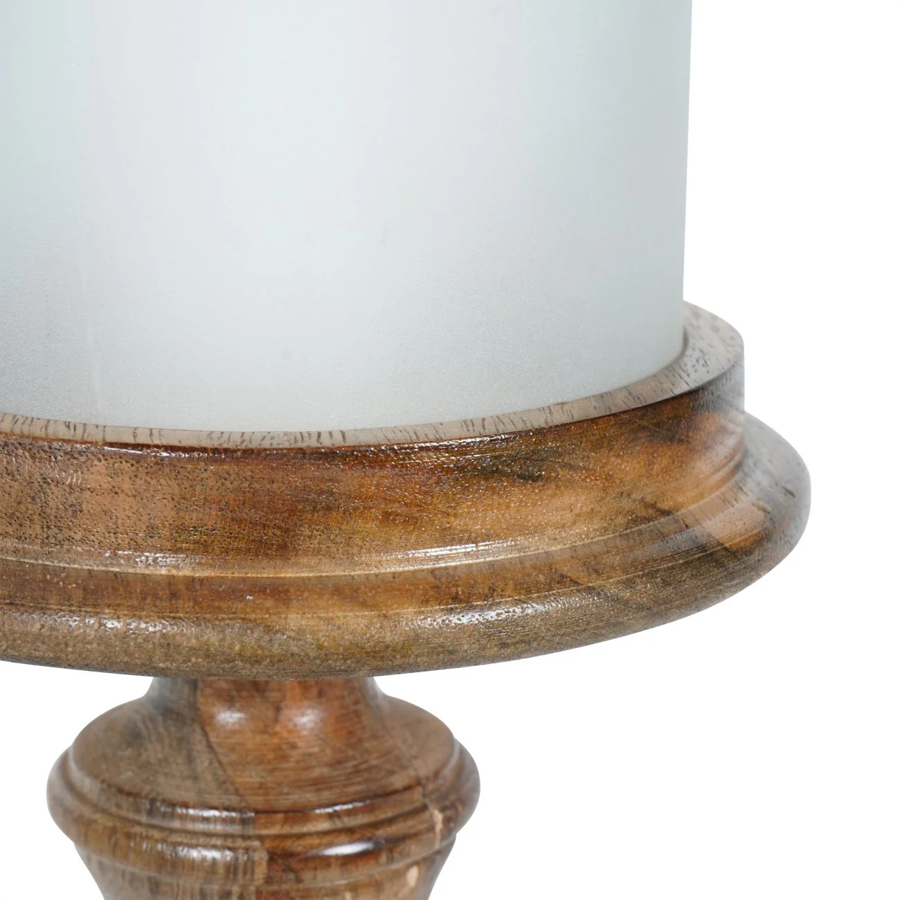 Small Wooden Pedestal Hurricane with Frosted Glass - Image 4