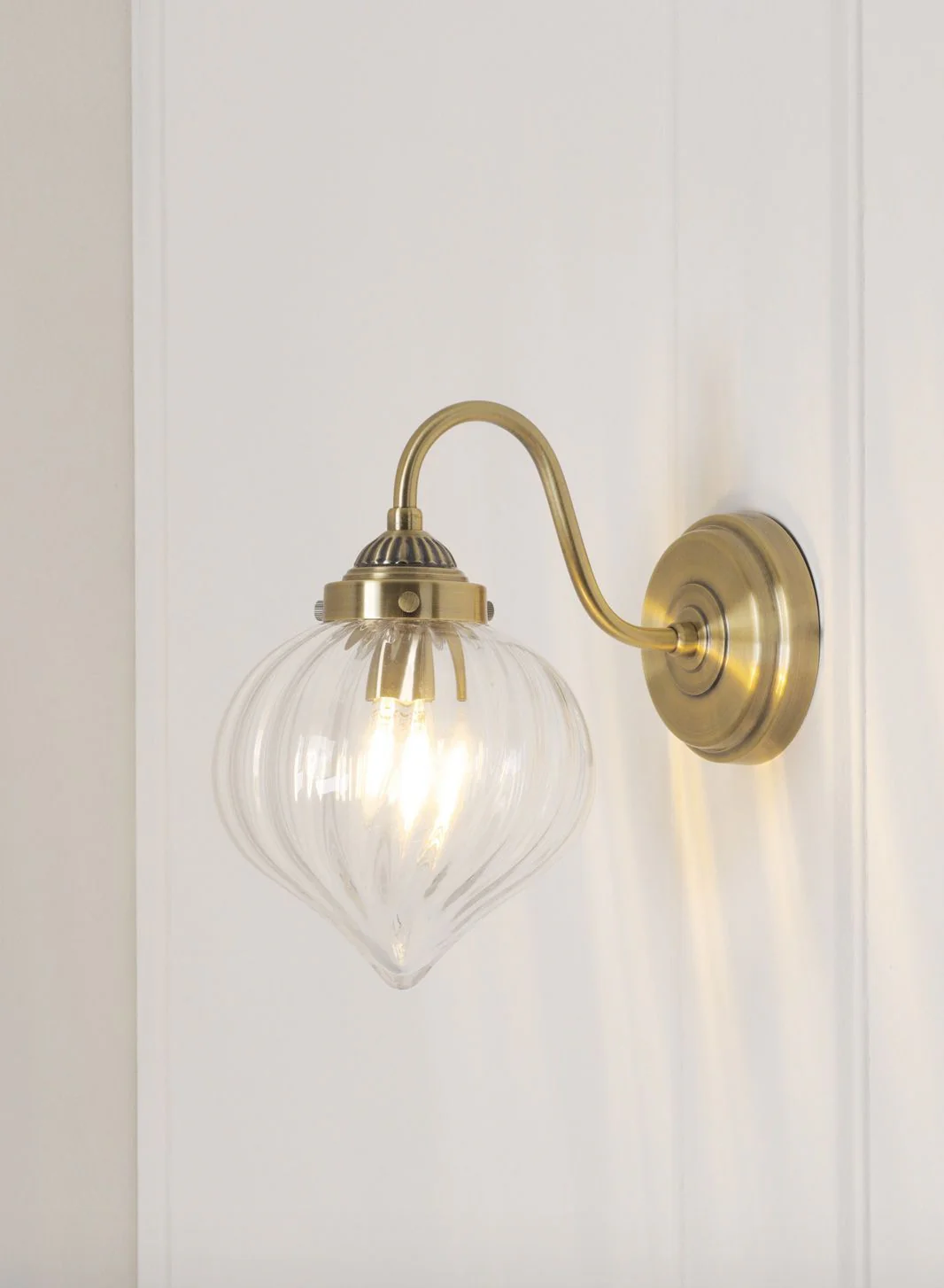Whitham Wall Light Antique Brass and Ribbed Glass - Image 4