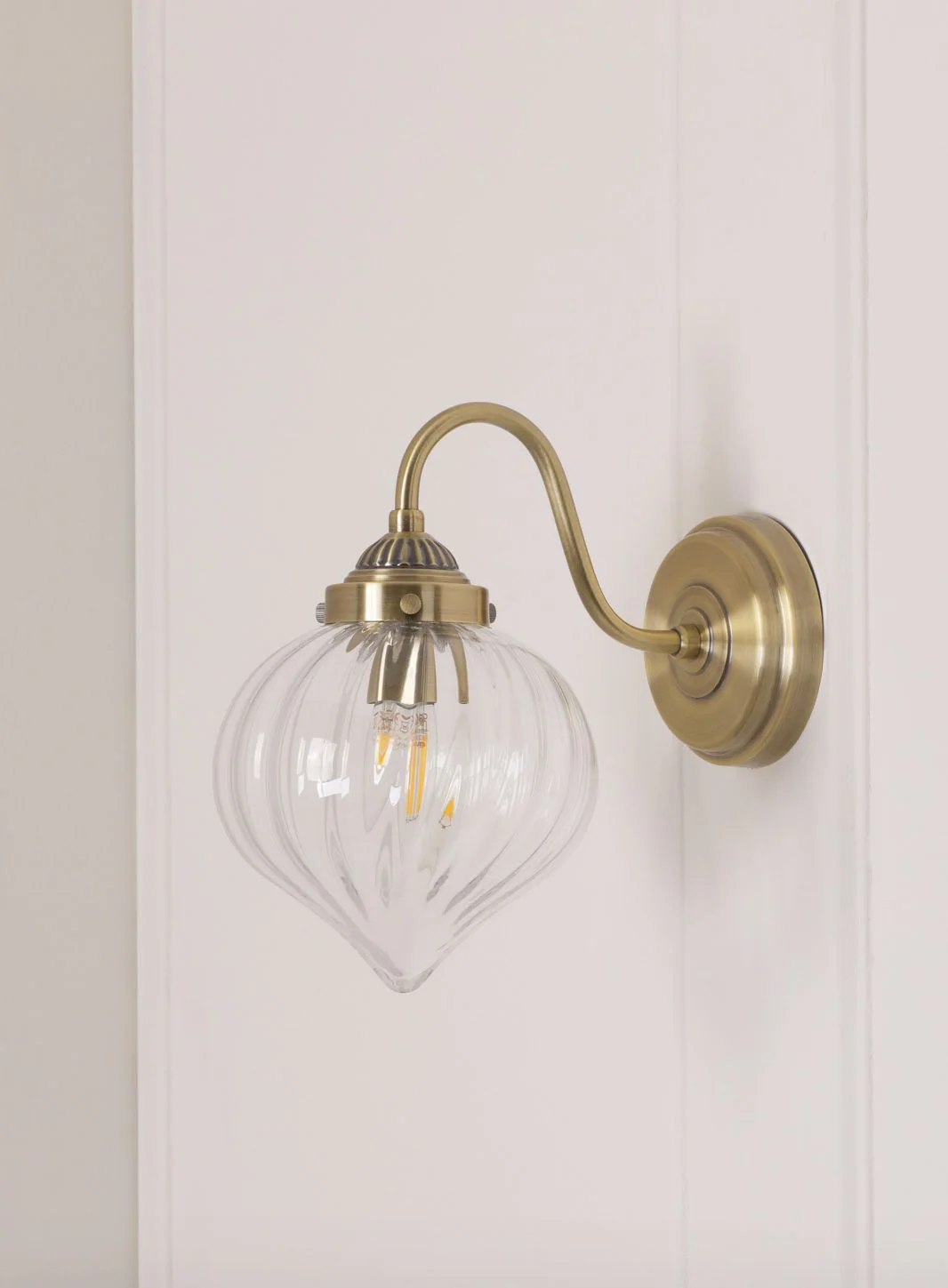 Whitham Wall Light Antique Brass and Ribbed Glass - Image 5