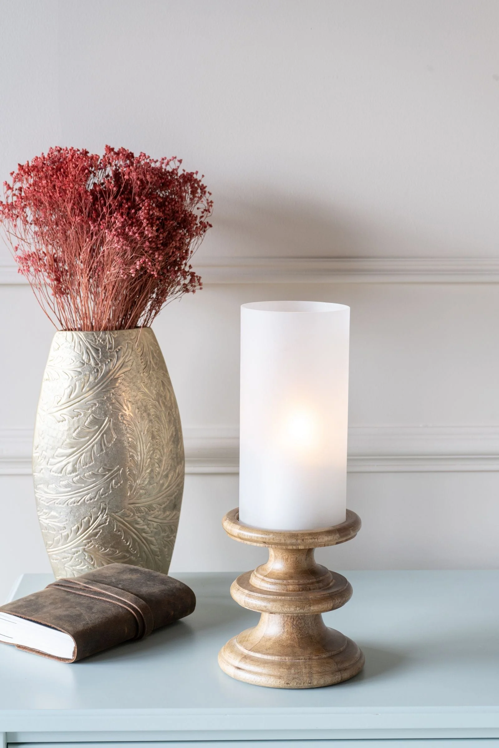 Wooden Plinth Hurricane with Frosted Glass - Image 5