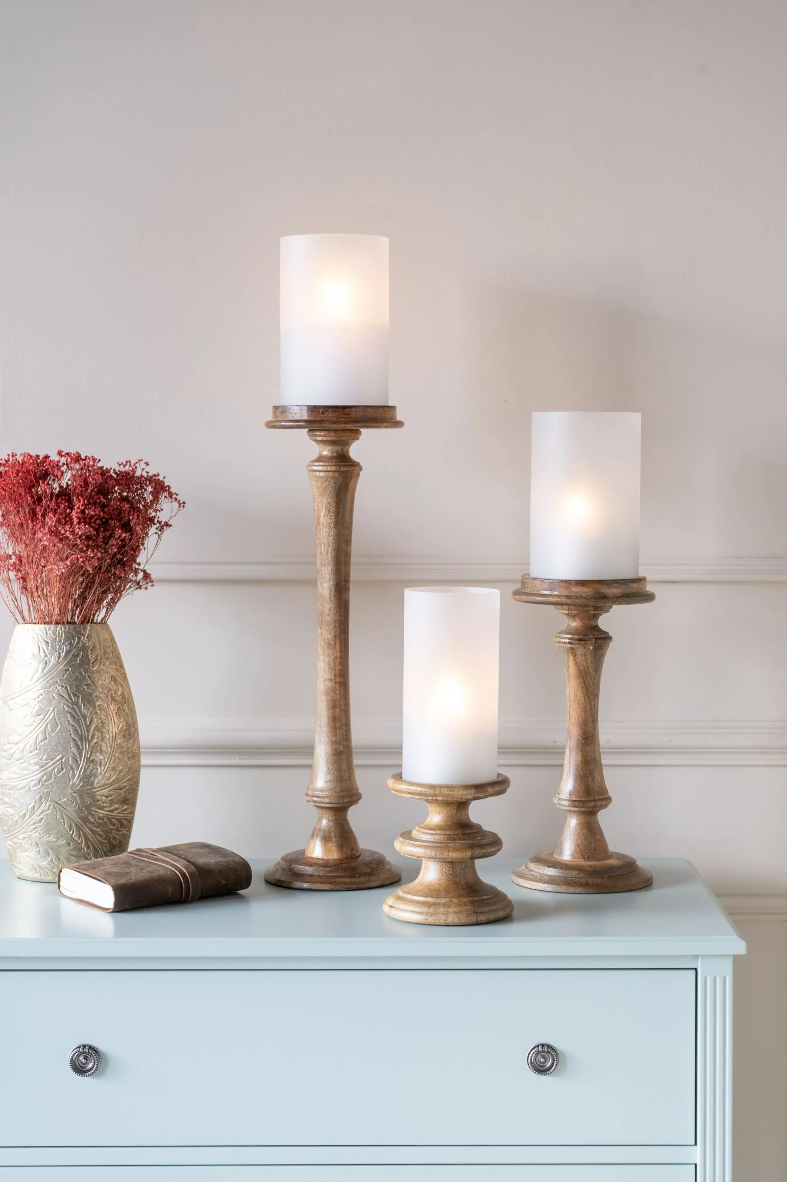 Wooden Plinth Hurricane with Frosted Glass - Image 6