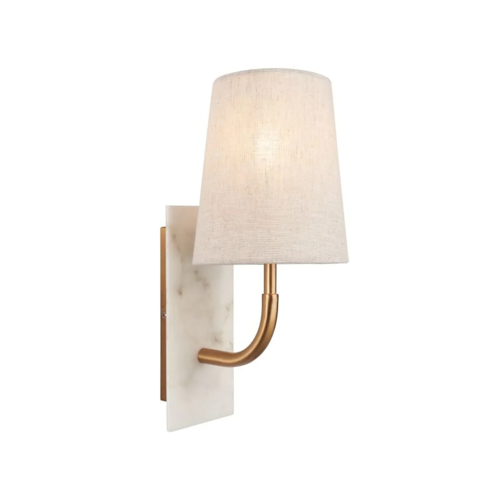 Laurent Vintage Brass & White Marble Wall Lamp with Linen Shade- Curved Base Finish - Image 2