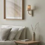 Laurent Vintage Brass & White Marble Wall Lamp with Linen Shade- Curved Base Finish - Image 4