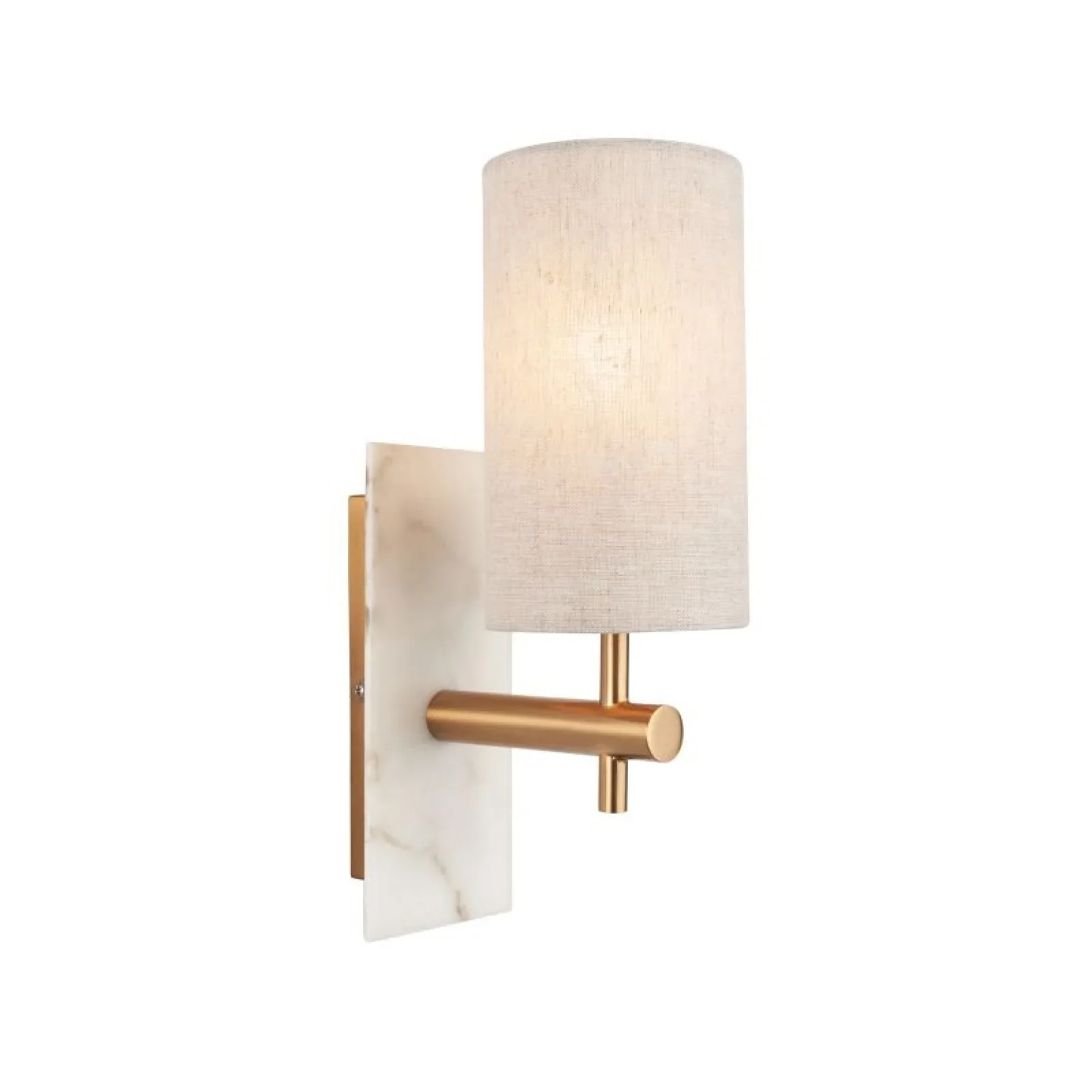 Laurent Vintage Brass & White Marble Wall Lamp with Linen Shade- Straight Base Finish - Image 2