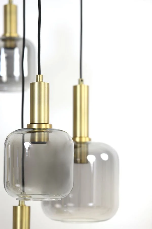 Lekar 5Lt/9Lt Cluster Hanging Ceiling Light - Antique Bronze & Smoked Glass Finish - Image 3