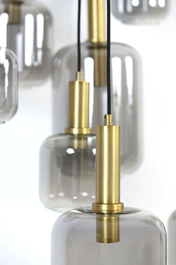 Lekar 5Lt/9Lt Cluster Hanging Ceiling Light - Antique Bronze & Smoked Glass Finish - Image 4