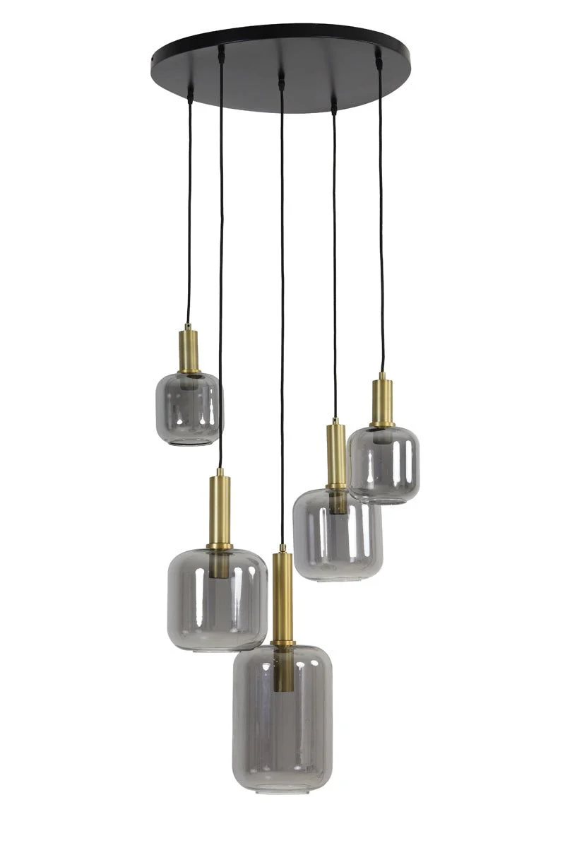 Lekar 5Lt/9Lt Cluster Hanging Ceiling Light - Antique Bronze & Smoked Glass Finish - Image 7