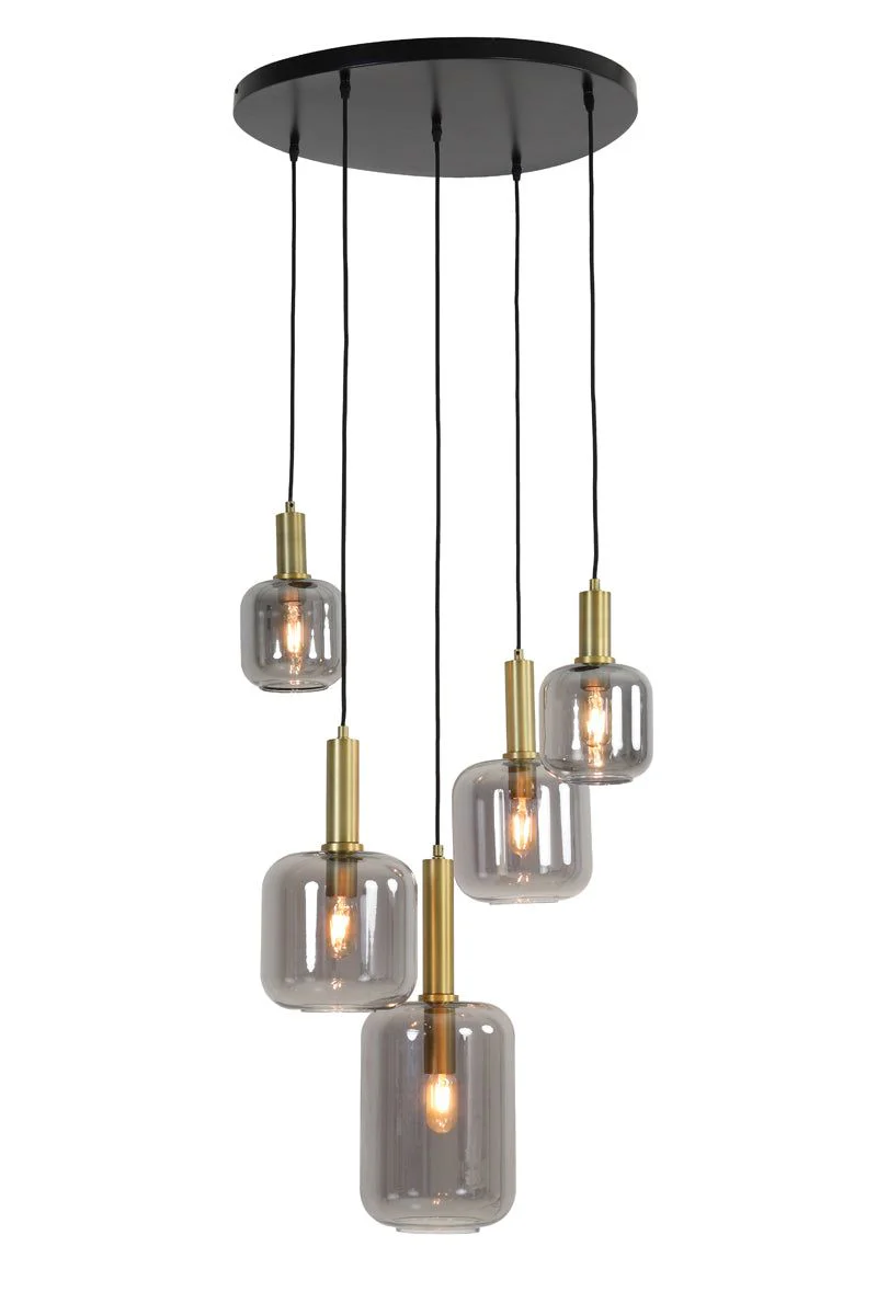 Lekar 5Lt/9Lt Cluster Hanging Ceiling Light - Antique Bronze & Smoked Glass Finish - Image 8