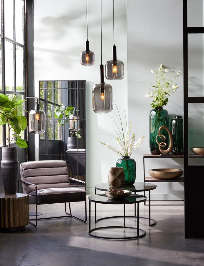 Lekar Floor Lamp 32cm - Light Grey & Green Glass/Black & Smoked Glass Finish - Image 11