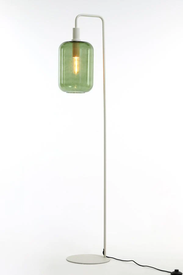 Lekar Floor Lamp 32cm - Light Grey & Green Glass/Black & Smoked Glass Finish - Image 6
