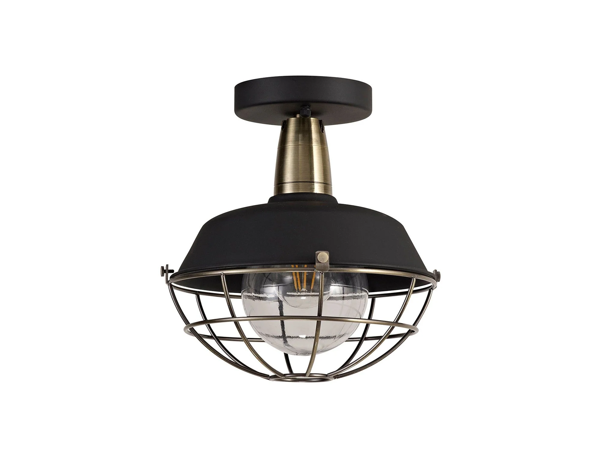Lekshi Semi-Flush Ceiling, 1 Light E27, IP65, Matt Black/Antique Brass, 2yrs Warranty - Image 3