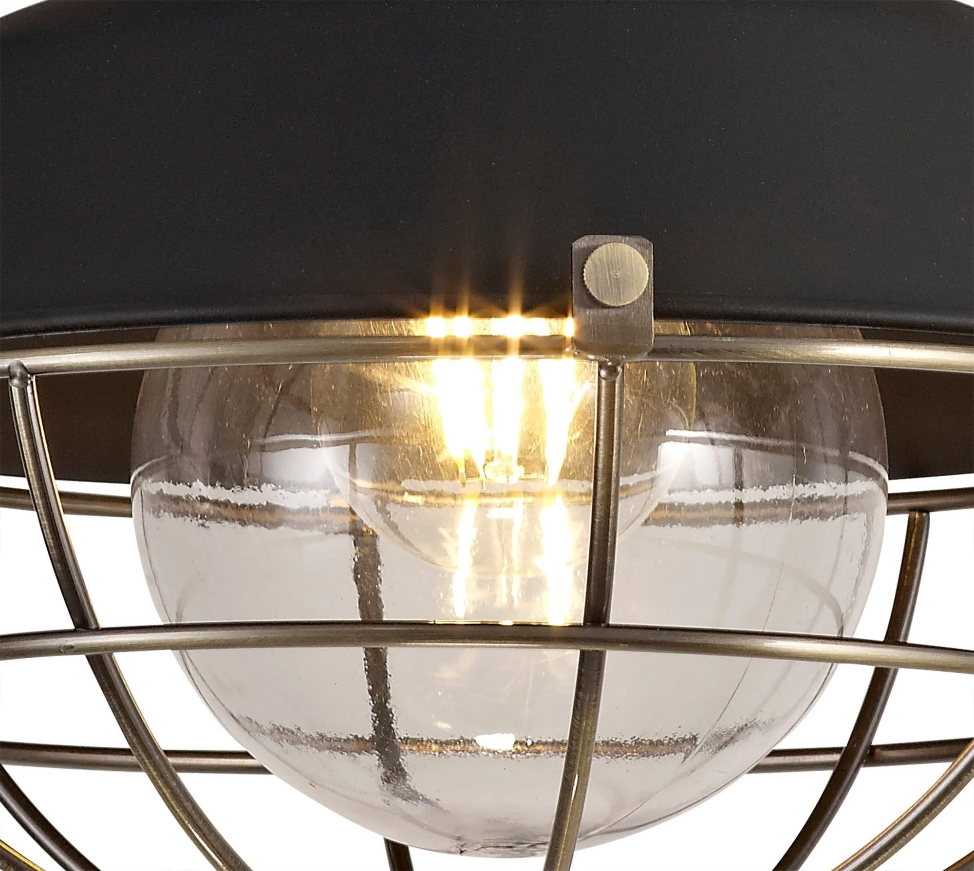 Lekshi Semi-Flush Ceiling, 1 Light E27, IP65, Matt Black/Antique Brass, 2yrs Warranty - Image 6