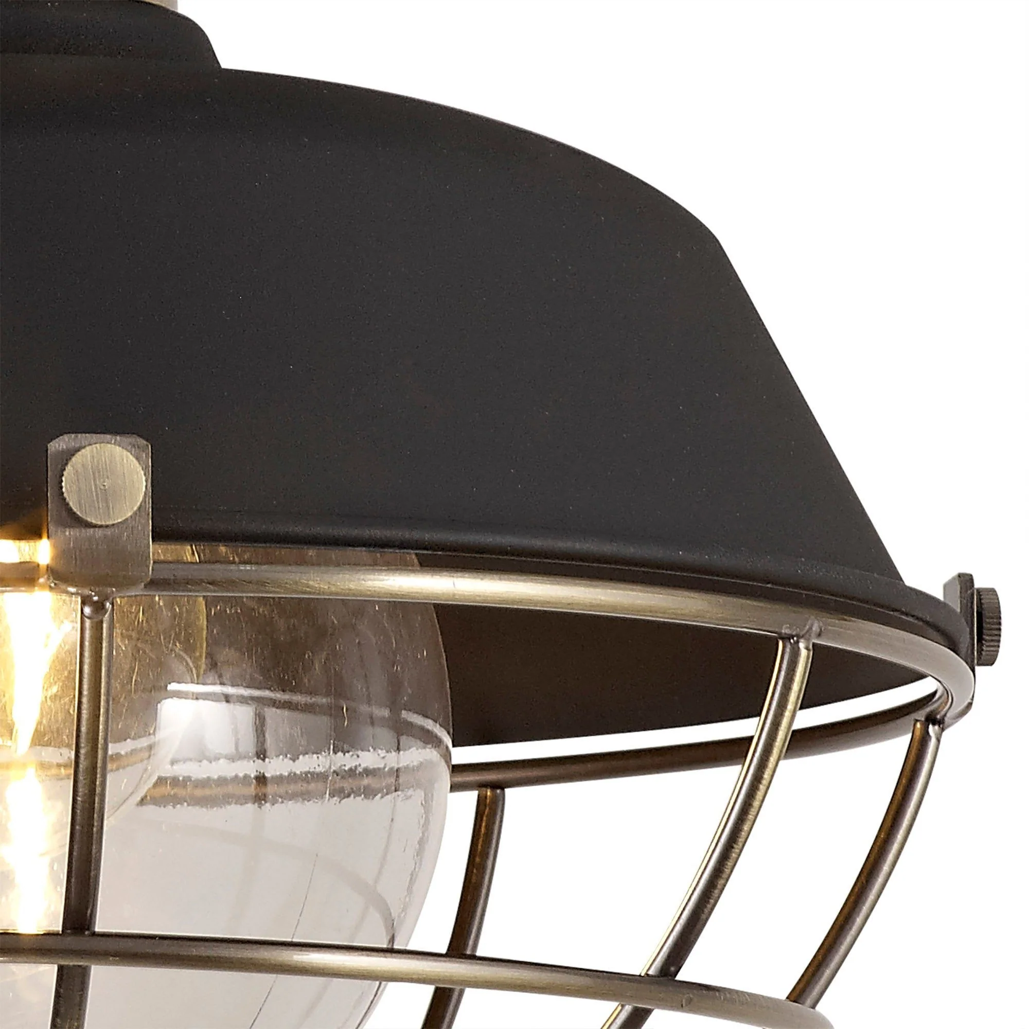 Lekshi Semi-Flush Ceiling, 1 Light E27, IP65, Matt Black/Antique Brass, 2yrs Warranty - Image 7