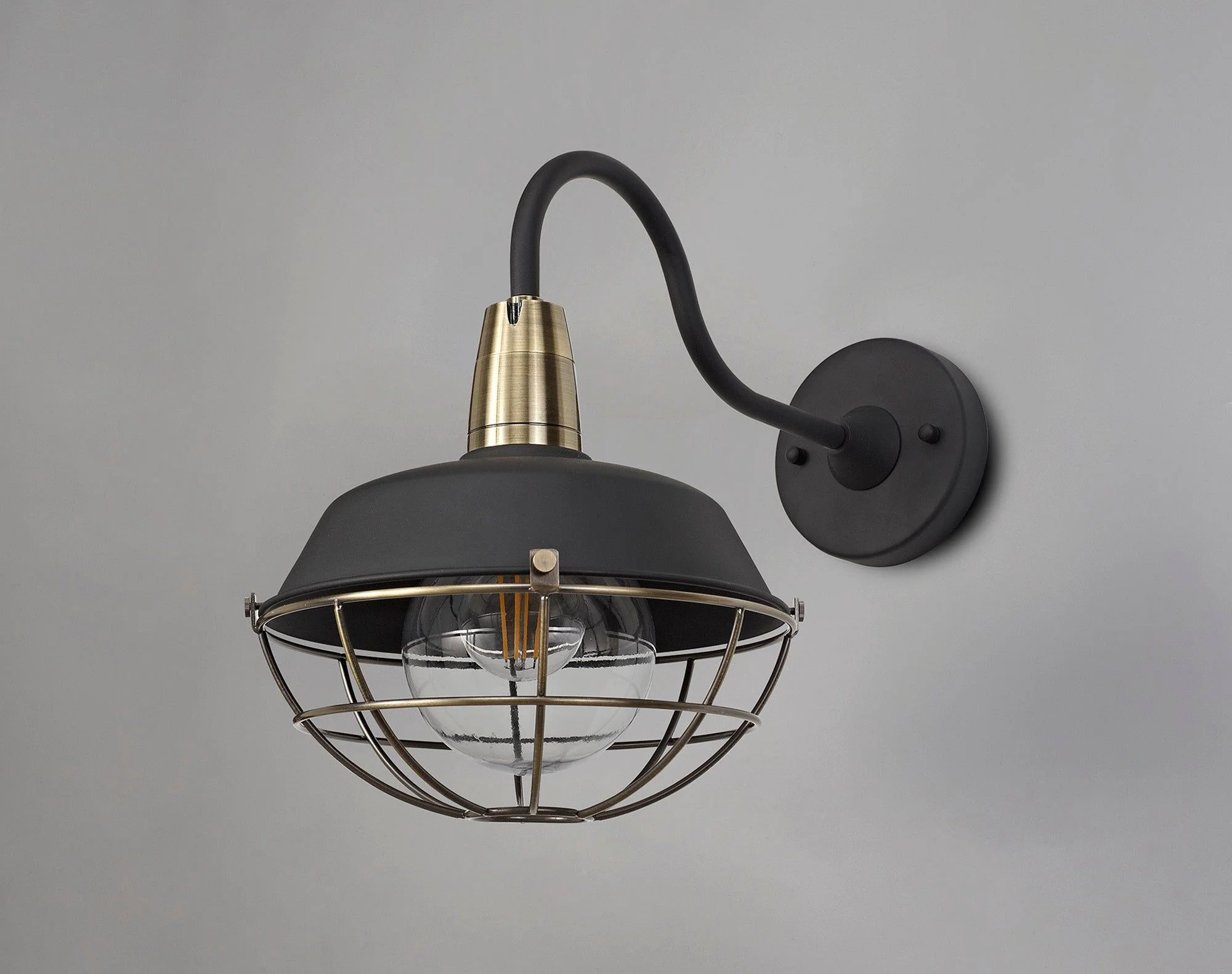 Lekshi Wall Lamp, 1 Light E27, IP65, Matt Black/Antique Brass, 2yrs Warranty - Image 2