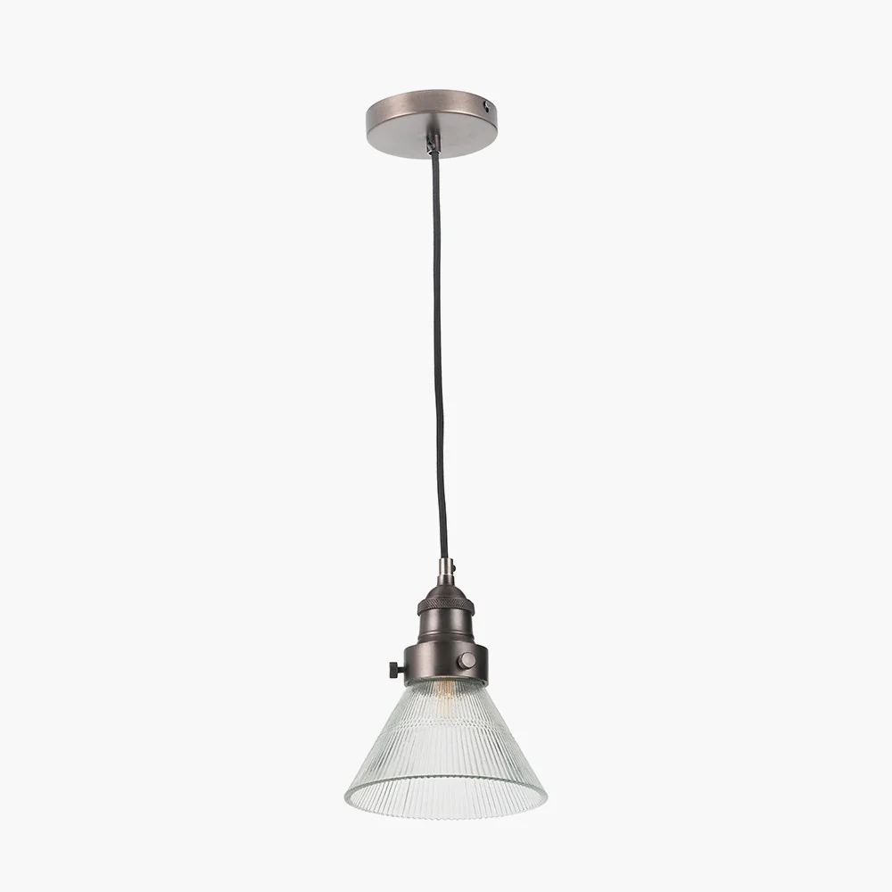 Lenox Ribbed Glass Pendant - Brass/Bronze - Image 2