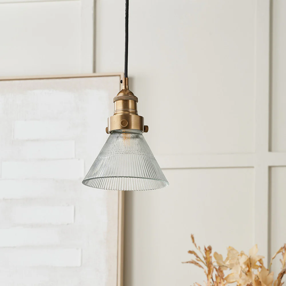 Lenox Ribbed Glass Pendant - Brass/Bronze - Image 3