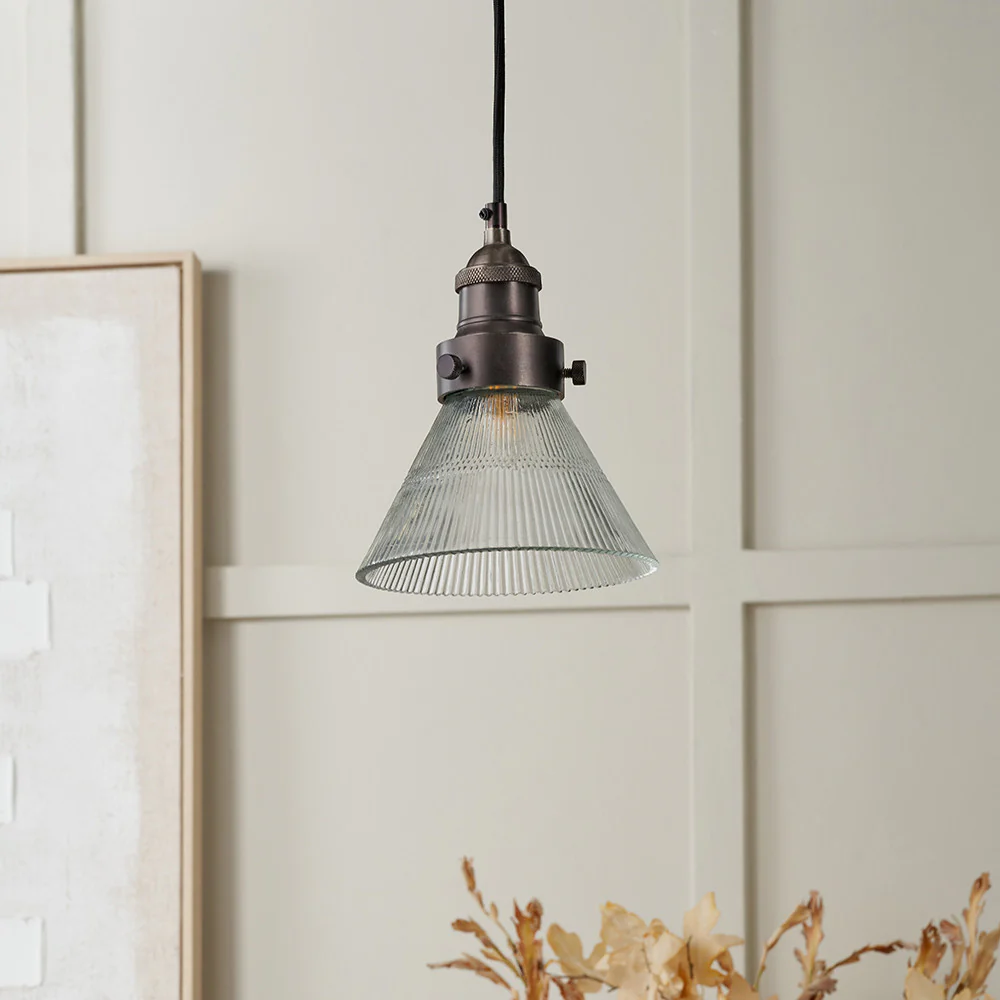 Lenox Ribbed Glass Pendant - Brass/Bronze - Image 4