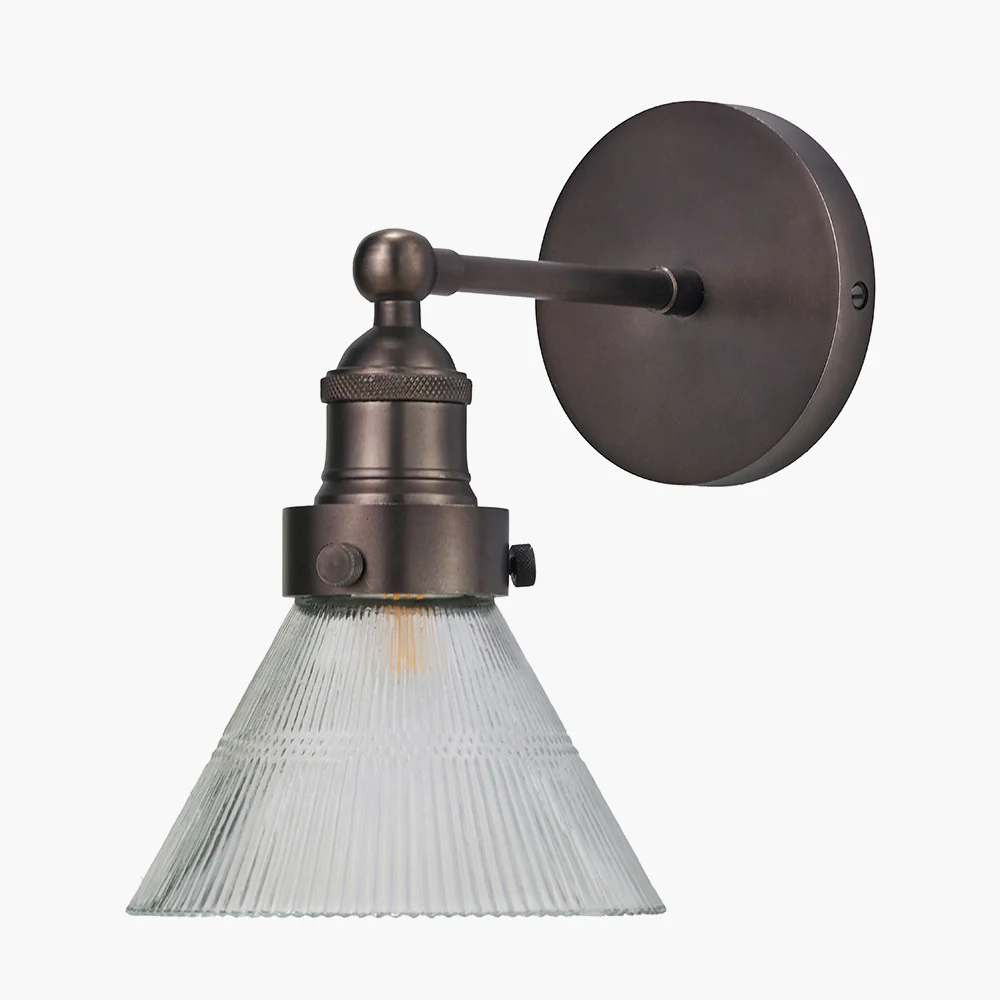 Lenox Ribbed Glass Wall Light - Antique Brass/Bronze - Image 2