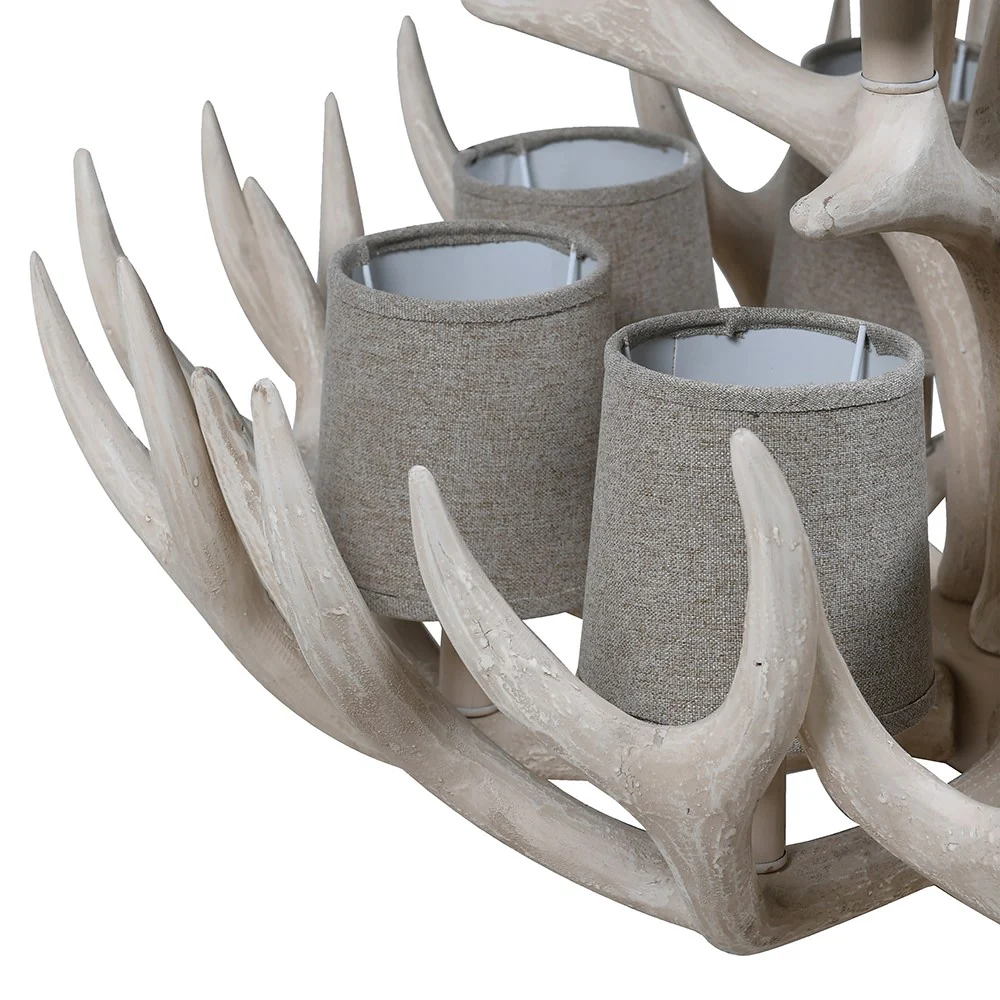 Lethbridge 12 Bulb Antler Chandelier with Cotton Shades - Image 2
