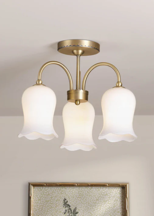 Lidsell 3 Light Semi-Flush Matt Antique Brass and Opal Glass - Image 3