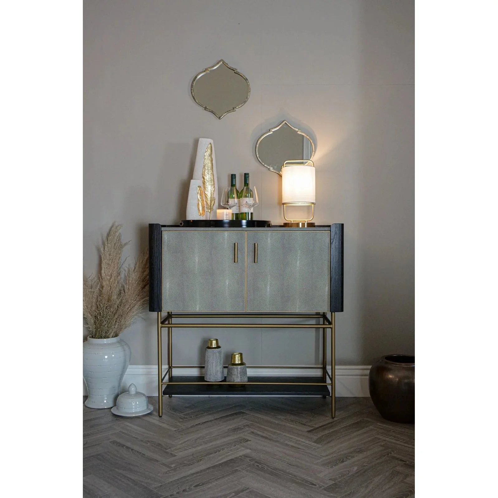 Limoges Bar Cabinet - Charcoal Black Oak Wood & Leatherette Finish - Image 3
