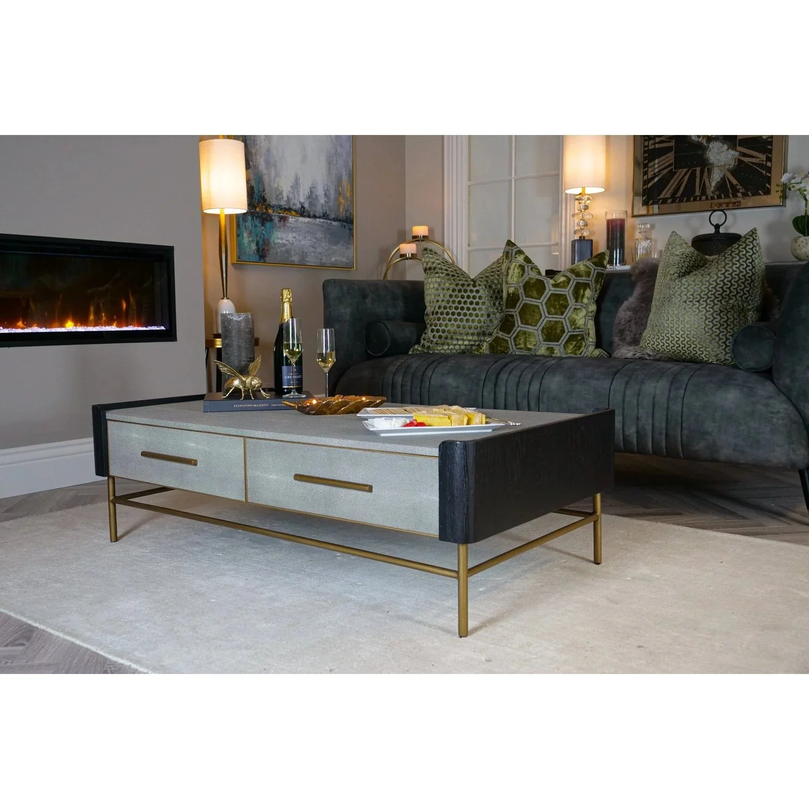 Limoges Coffee Table - Charcoal Black Oak Wood & Leatherette Finish - Image 2