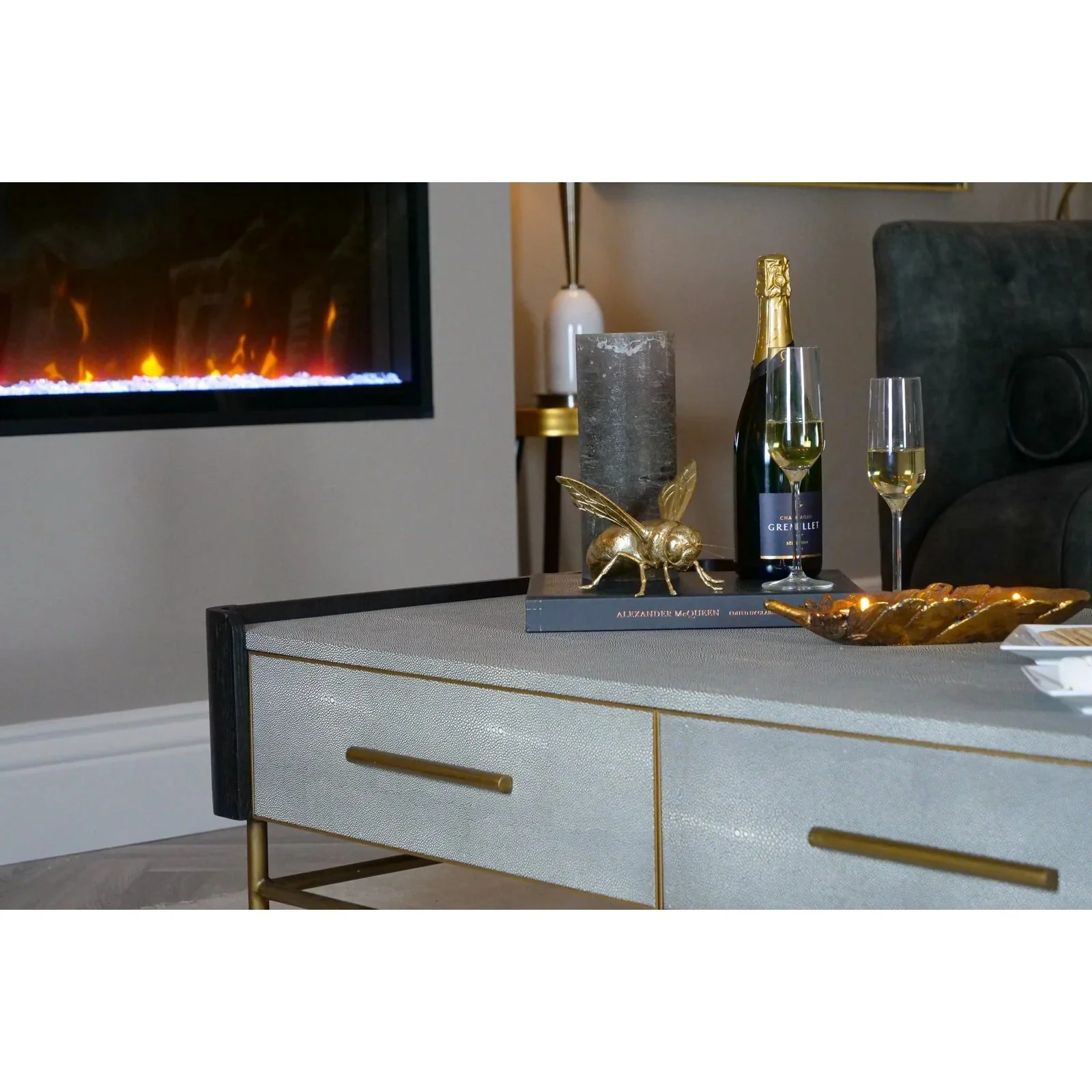 Limoges Coffee Table - Charcoal Black Oak Wood & Leatherette Finish - Image 5