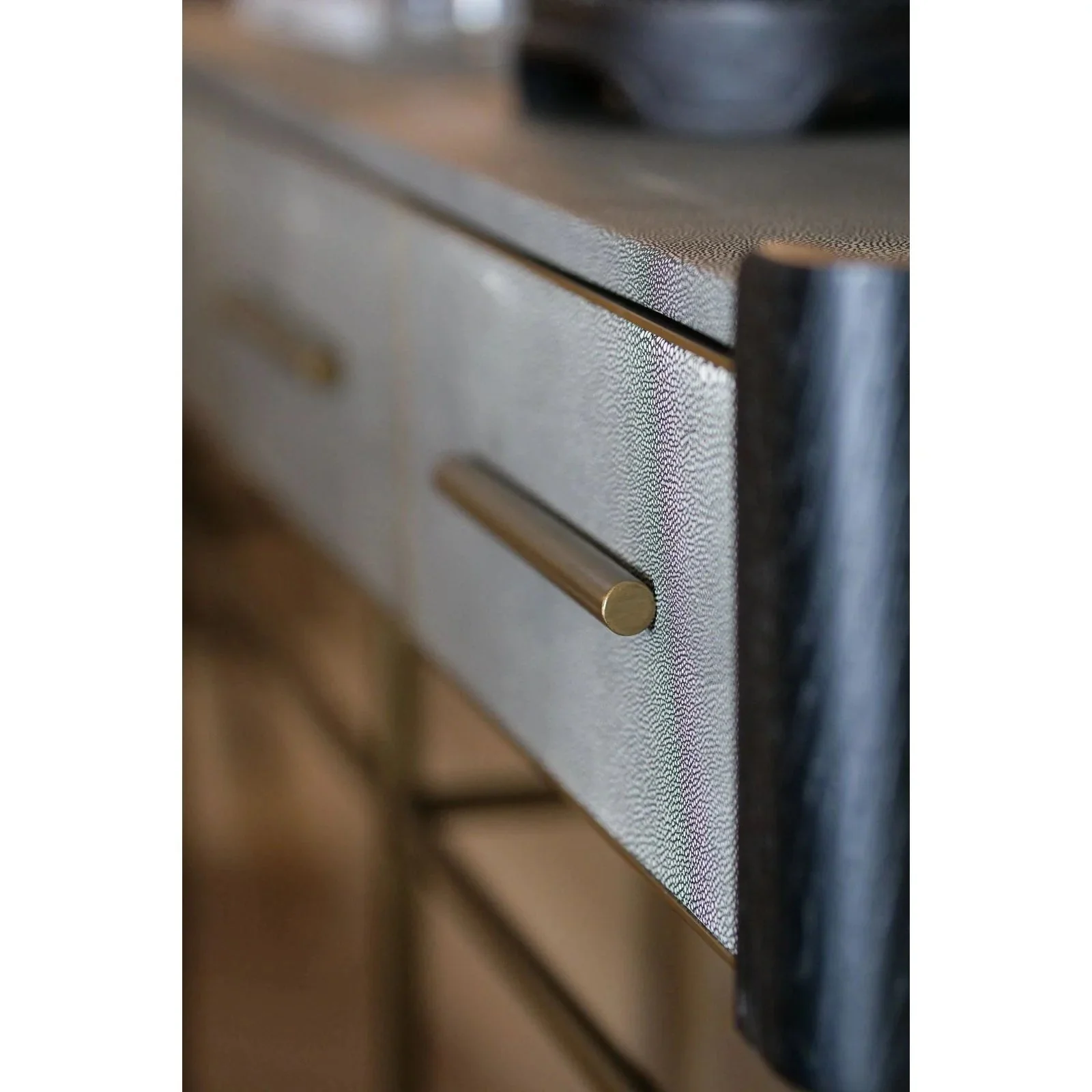 Limoges Console Table - Charcoal Black Oak Wood & Leatherette Finish - Image 3
