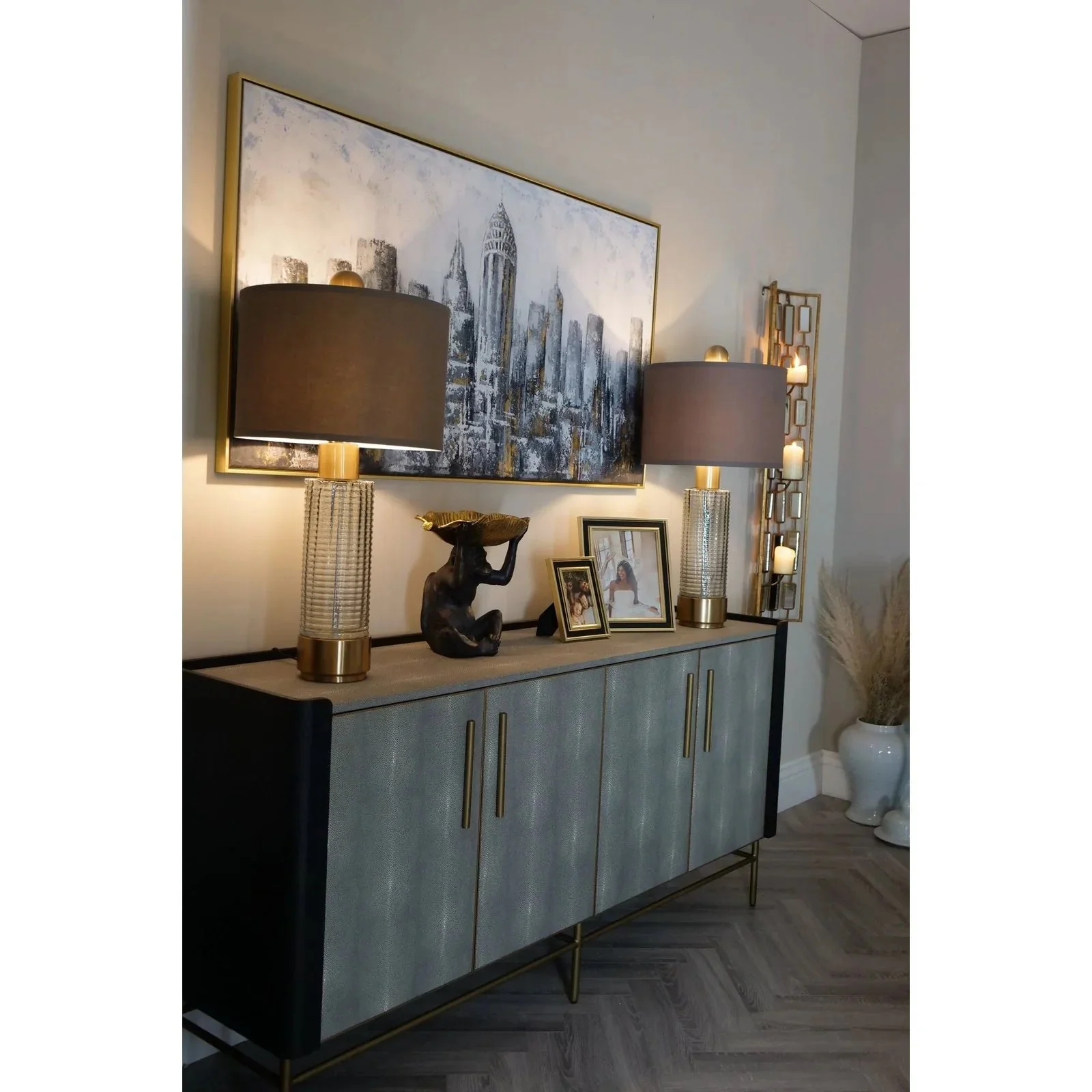 Limoges Sideboard - Charcoal Black Oak Wood & Leatherette Finish - Image 2