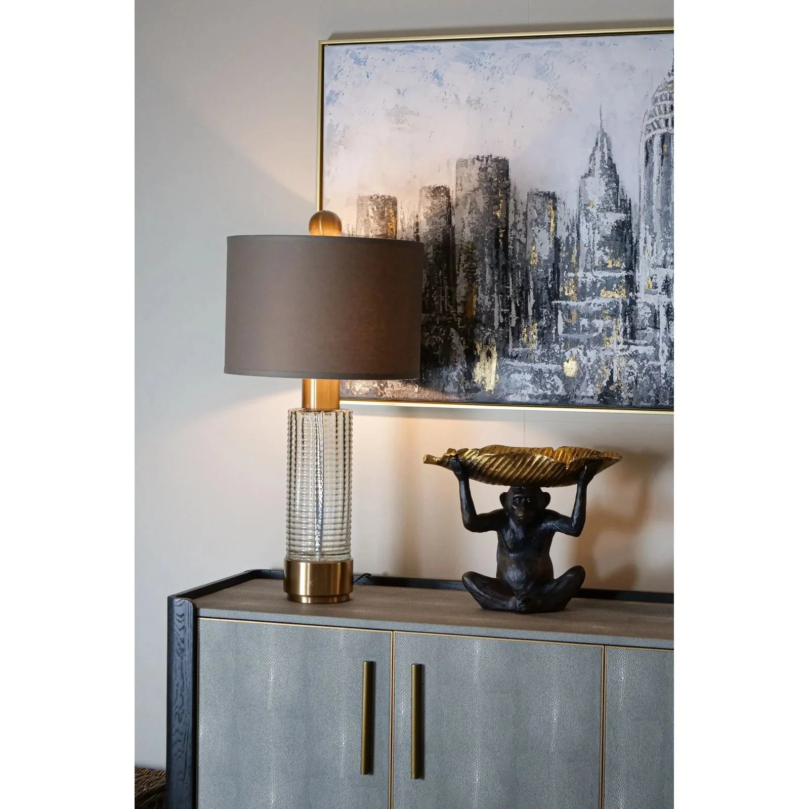 Limoges Sideboard - Charcoal Black Oak Wood & Leatherette Finish - Image 3