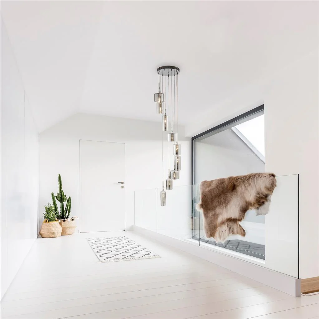 Linen 9Lt Multi-Drop Pendant - Chrome Metal & Smoked Glass G4 - Image 3